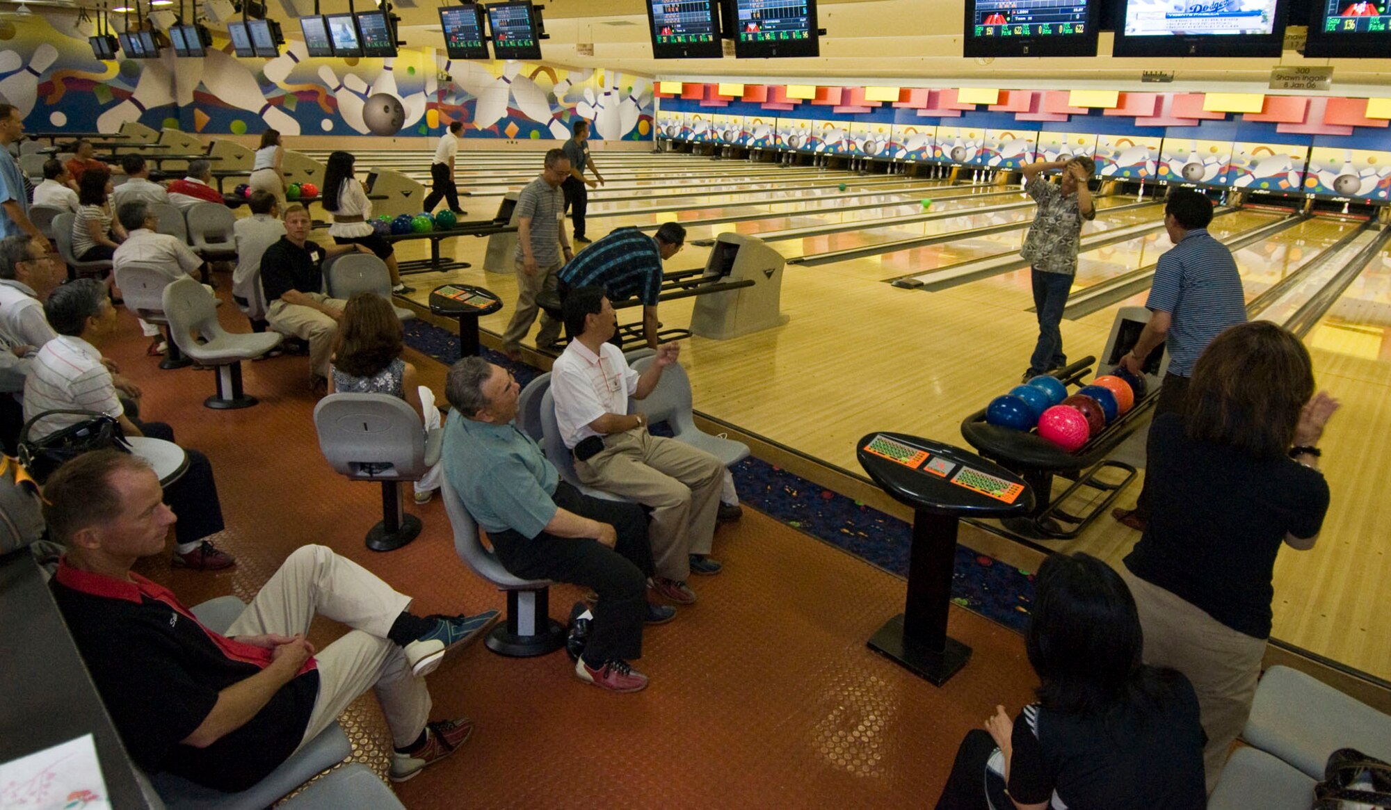 After leaving one pin, Japan Air Self-Defense Force Maj. Gen. Hiroaki Maehara, 3rd Air Wing commander, returns to his teammates during a friendship bowling tournament June 26 at the Walmsley Bowing Center. The 14 teams each had at least one member from the 35th Fighter Wing community, JASDF leadership and Misawa City officials. (U.S. Air Force photo/Senior Airman Jessica Lockoski) 