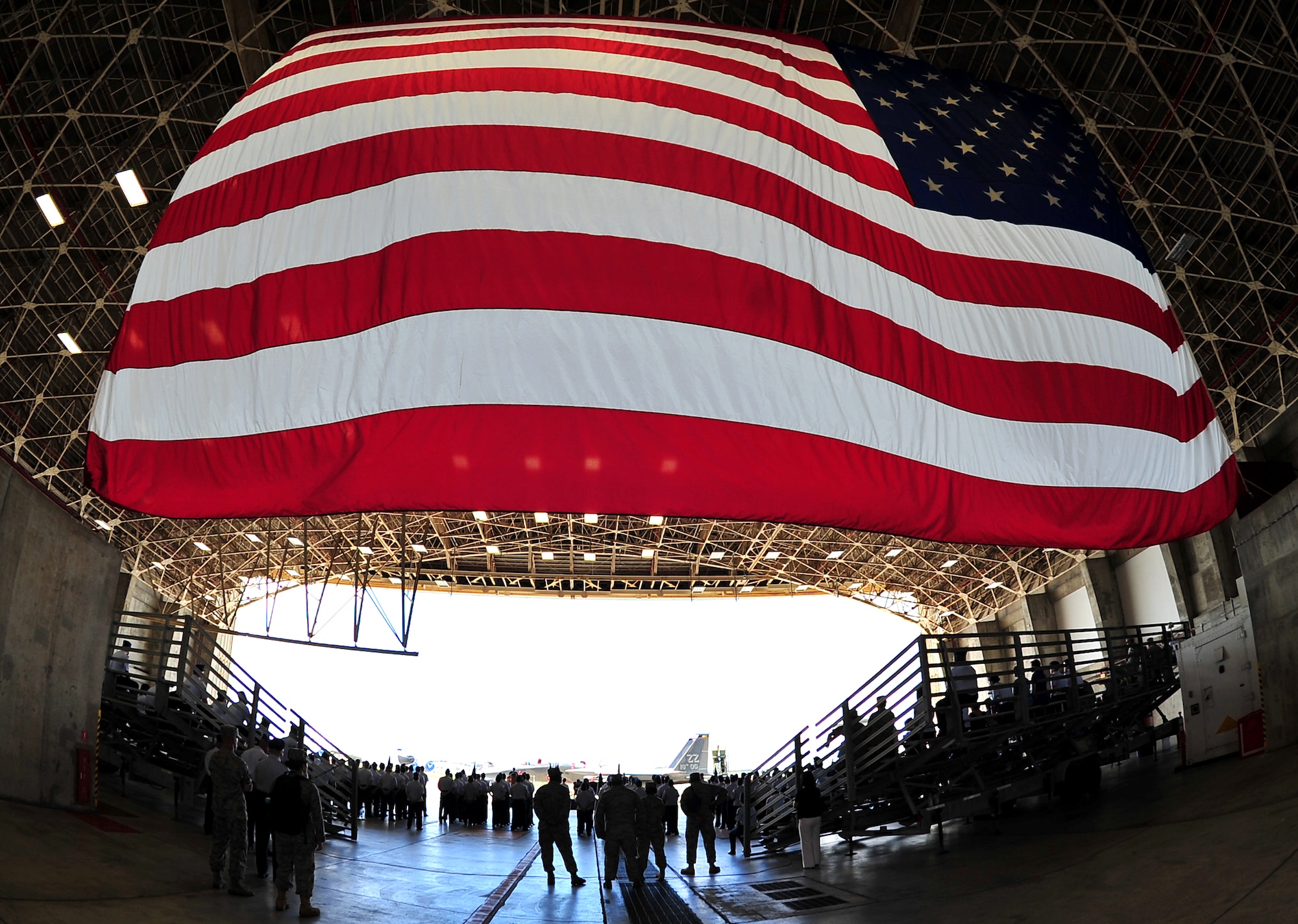 Kadena Airmen attend the 18th Operations change of command June 28. Col. David Nahom assumes command as Col. Ronald Banks relinquishes command.(U.S. Air Force photo/Tech. Sgt. Rey Ramon)  