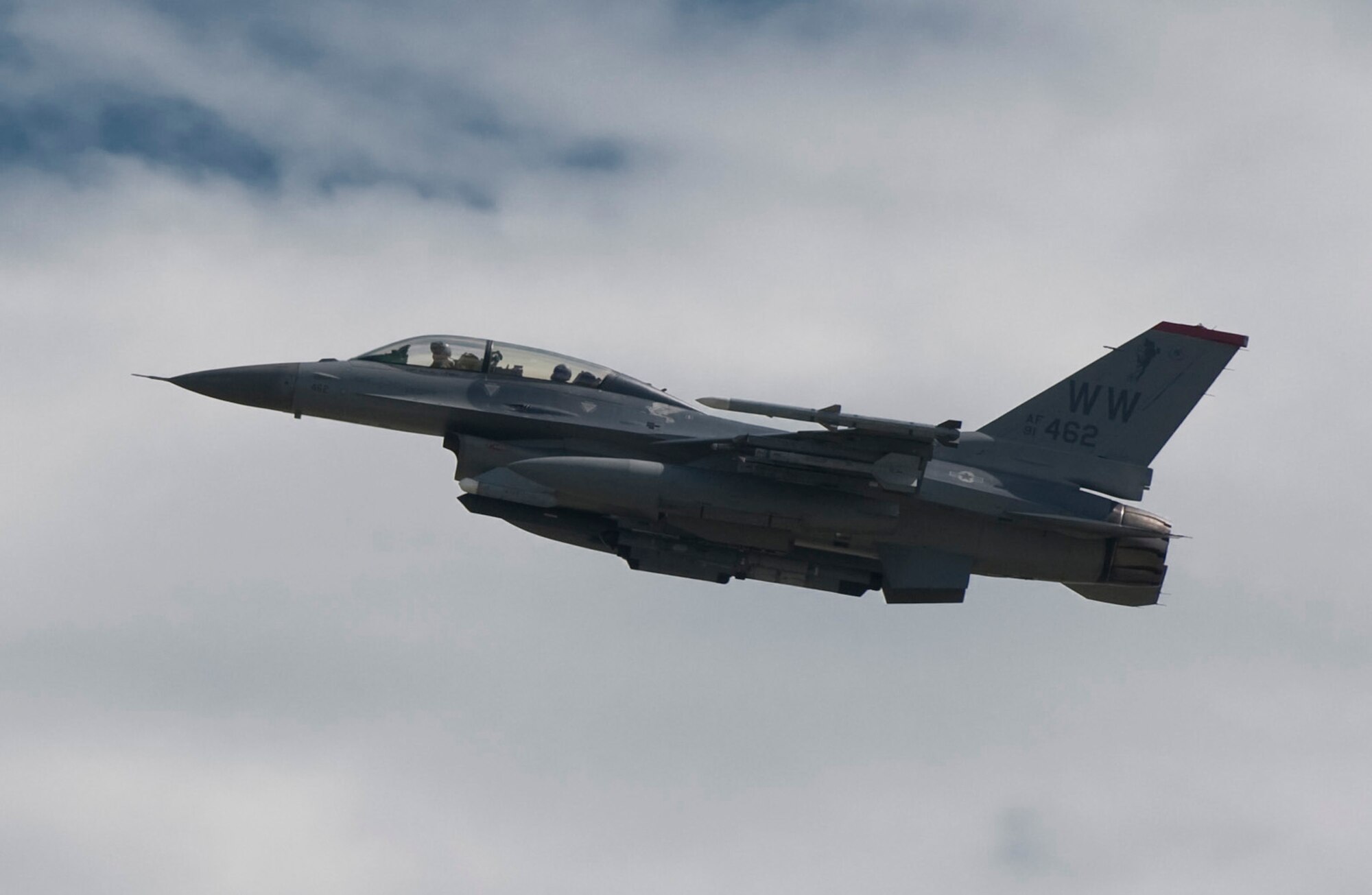 MISAWA AIR BASE, Japan -- Lt. Gen. Edward Rice Jr., U.S. Forces Japan and 5th Air Force commander, and Maj. Jordan Carvell, 35th Operations Support Squadron pilot, take off in an F-16 Fighting Falcon for a familiarization flight June 28. (U.S. Air Force photo/Staff Sgt. Samuel Morse)
