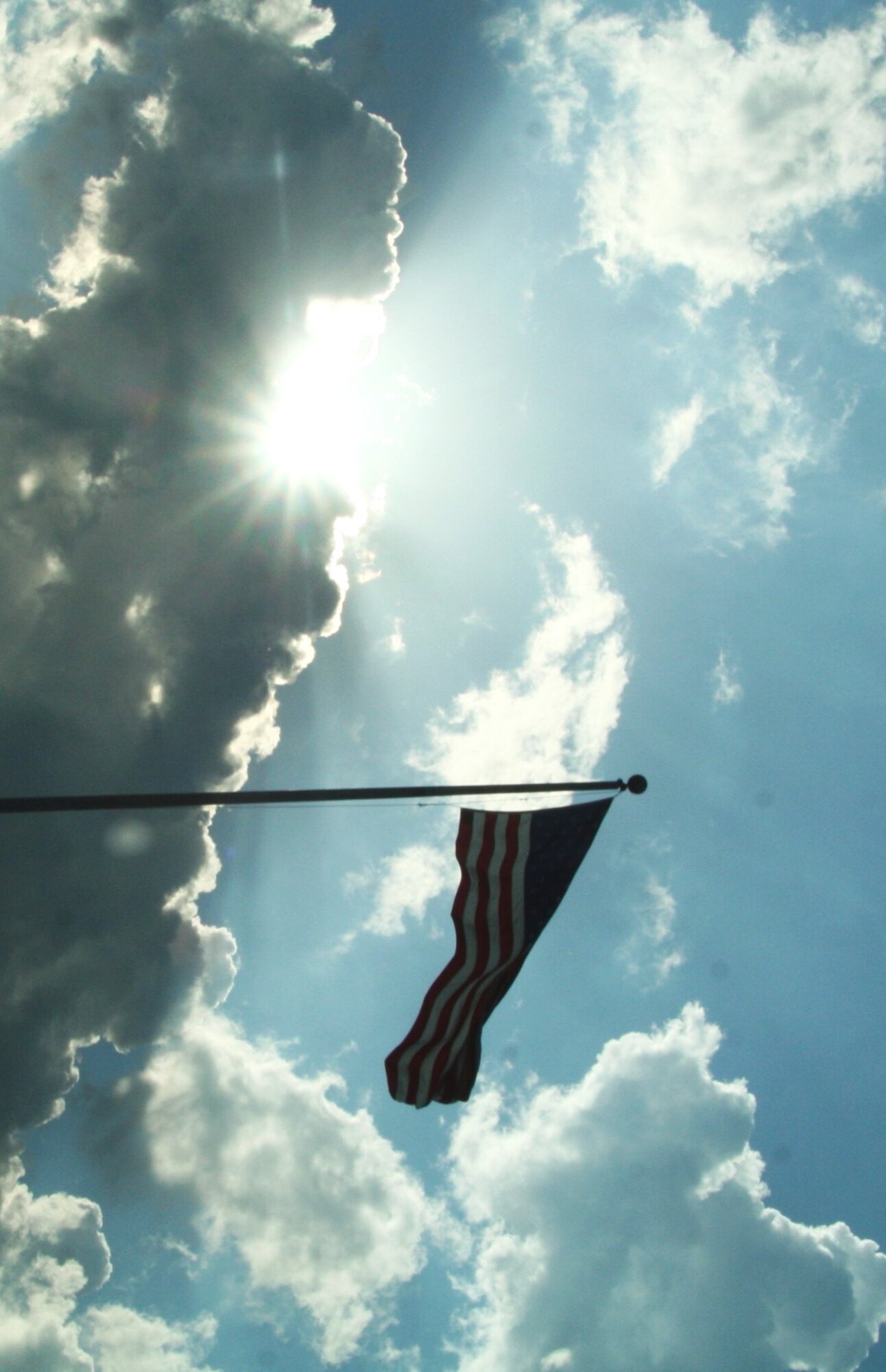 The American flag flies in front of the Air Mobility Command Headquarters at Scott Air Force Base, Ill., June 27, 2010. Air Mobility Command's mission is to provide global air mobility ... right effects, right place, right time. The command also plays a crucial role in providing humanitarian support at home and around the world. AMC Airmen--active duty, Air National Guard, Air Force Reserve and civilians--provide airlift and aerial refueling for all of America's armed forces. (U.S. Air Force Photo/Master Sgt. Scott T. Sturkol) 