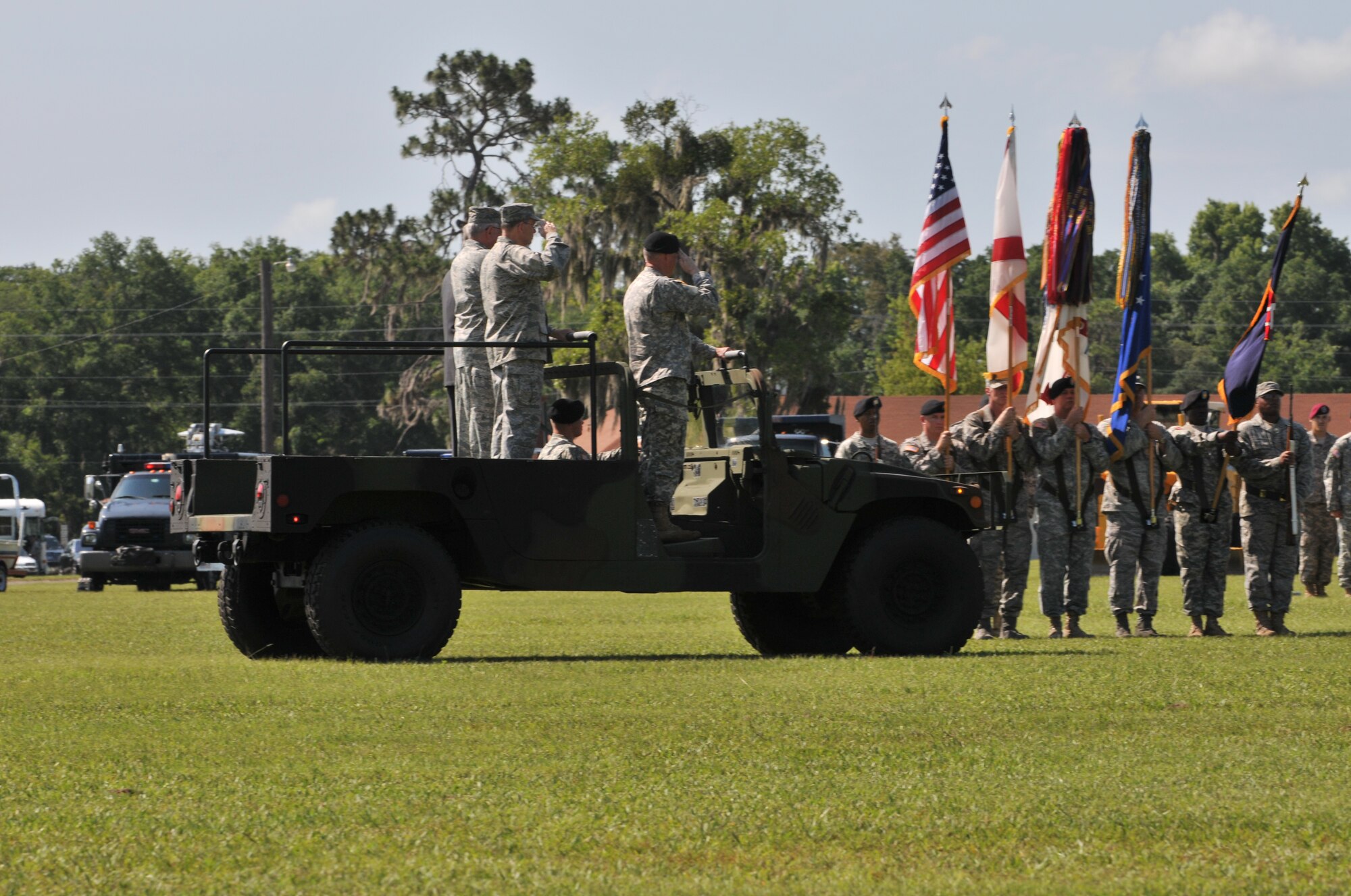 Maj. Gen. Duglas Burnett passed command of the Florida National Guard to Maj. Gen. Emmett Titshaw during a Change of Command ceremony held June 26, 2010, Camp Blanding Joint Combat Training Center, Fl. (U.S. Air Force photo by SSgt Jeremy Brownfield)