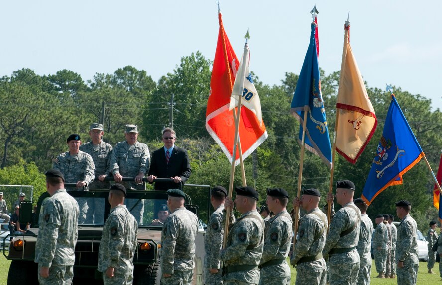 Maj. Gen. Duglas Burnett passed command of the Florida National Guard to Maj. Gen. Emmett Titshaw during a Change of Command ceremony held June 26, 2010, Camp Blanding Joint Combat Training Center, Fl. (U.S. Air Force photo by MSgt Shelley Gill)