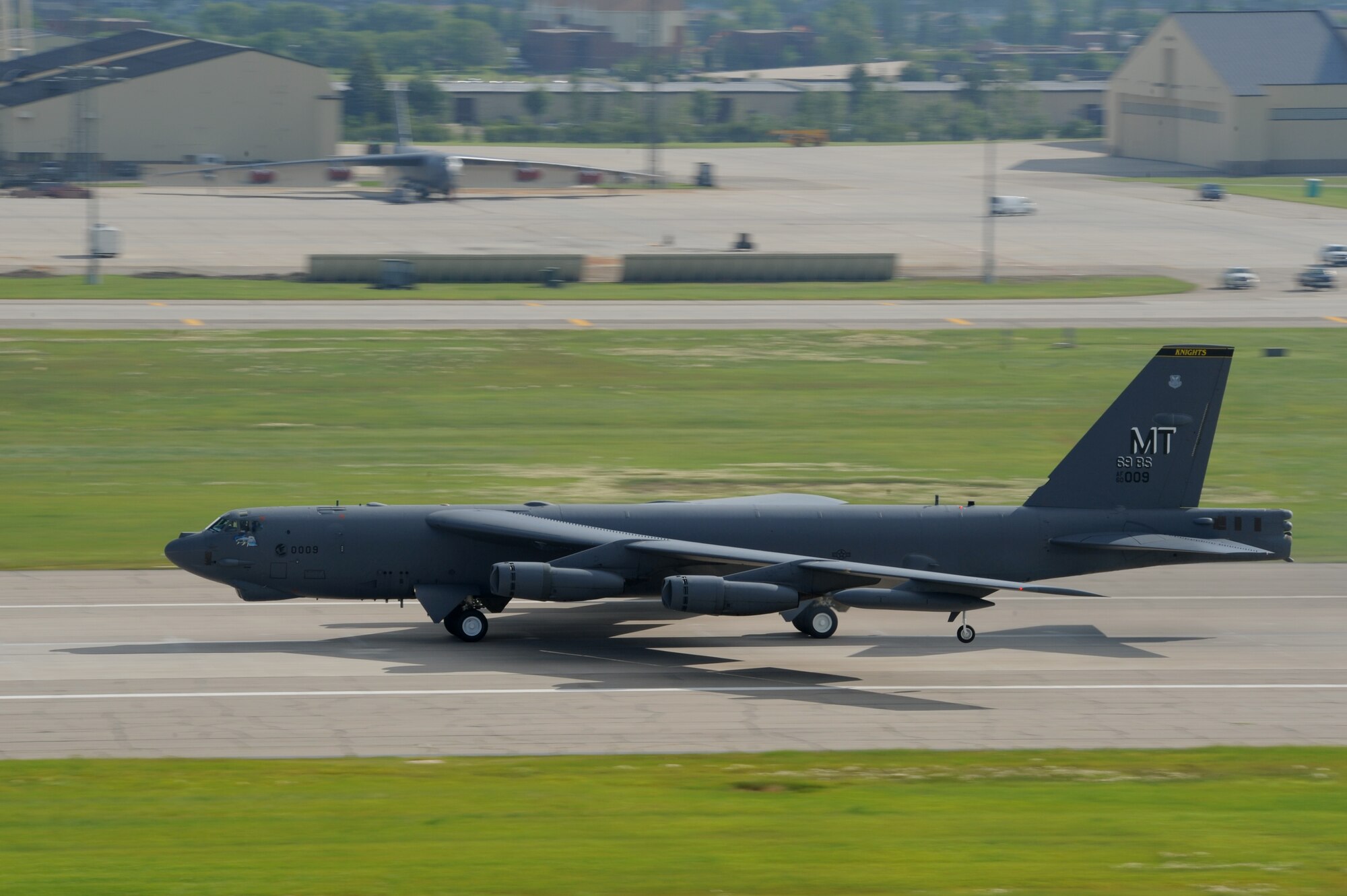 MINOT AIR FORCE BASE, N.D. -- A B-52H Stratofortress from the 69th Bomb Squadron speeds down the runway during a rapid launch exercise here June 28. As a finale to the week-long exercise, several B-52s from Minot and Barksdale AFB, La., took off in rapid succession, signaling the end of the training mission. (U.S. Air Force photo by Tech. Sgt. Lee A. Osberry, Jr.)