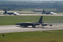MINOT AIR FORCE BASE, N.D. -- A B-52H Stratofortress from the 23rd Bomb Squadron speeds down the runway during a rapid launch exercise here June 28. As a finale to the week-long exercise, several B-52s from Minot and Barksdale AFB, La., took off in rapid succession, signaling the end of the training mission. (U.S. Air Force photo by Tech. Sgt. Lee A. Osberry, Jr.)