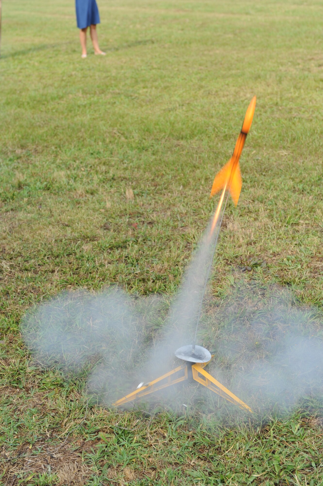 GOLDSBORO, N.C. -- A rocket launches during the final day of the Science and Technology Academies Reinforcing Basic Aviation and Space Exploration program at Greenwood Middle School June 25, 2010. For their final project, each participant built a rocket to launch. The 60 fifth grade students selected to participate in the program spent their mornings learning about science and math principles and then saw the information applied in real-world scenarios. (U.S. Air Force photo/Senior Airman Gino Reyes)