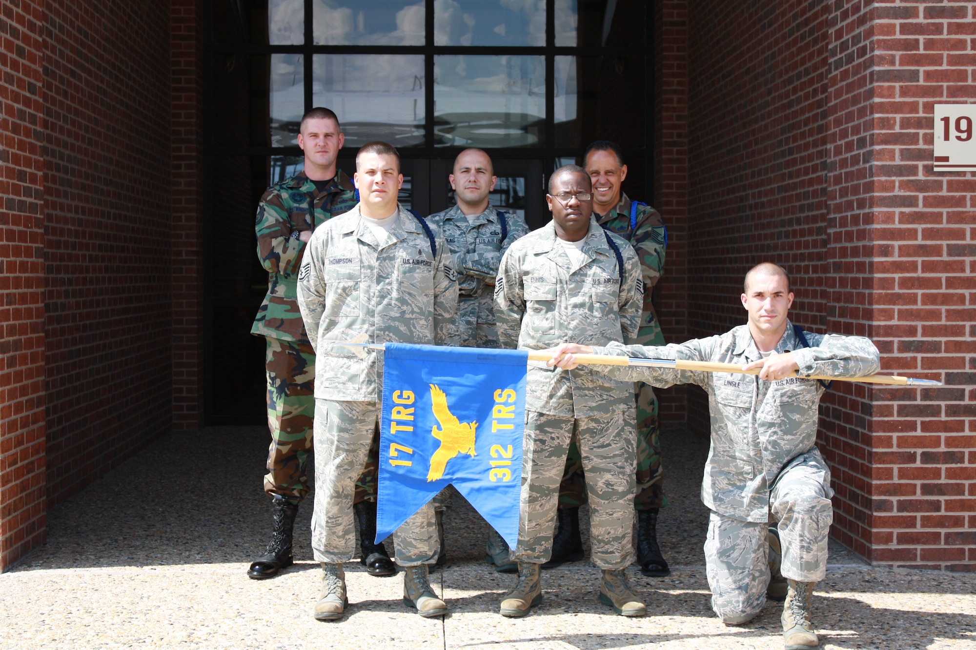 Military Training Leaders provide solid groundwork that help our professional Airmen become successful. MTLs from the 312th Training Squadron are (from left): Staff Sgt. Josh Cartwright, Staff Sgt. Jacob Thompson, Tech. Sgt. David Lucas, Staff Sgt. Shaun Ennis, Master Sgt. Lucius Wilcox and Staff Sgt. Richard Lingle. Not pictured: Staff Sgt. David Arreola. (U.S. Air Force photo)