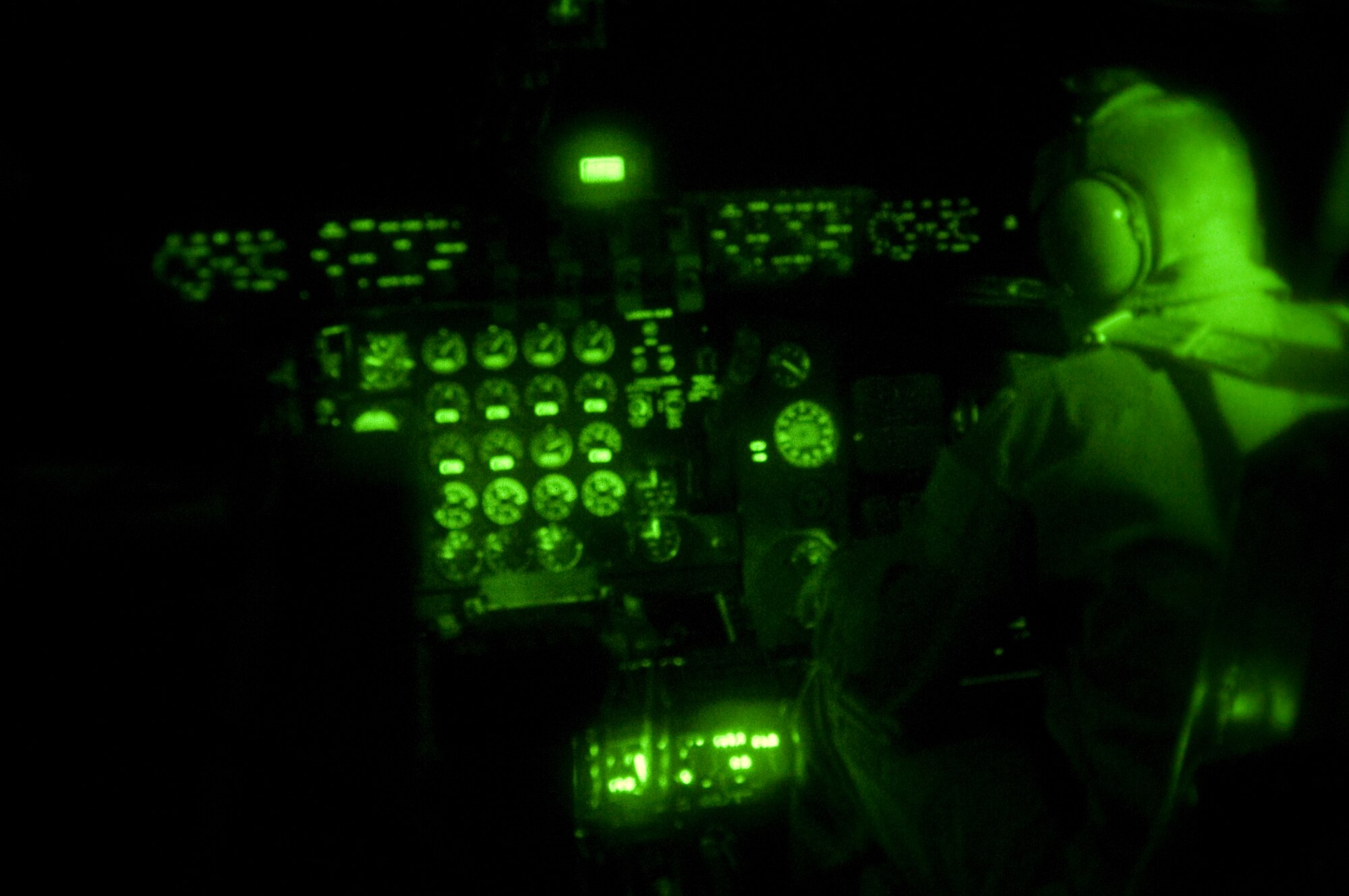Capt. Chase Crosby and Capt. Justin Davis, 384th Air Refueling Squadron pilots, perform a pre-flight inspection of the aircraft systems prior to taking off in support of a multi-lateral sortie, June 21, 2010. This inspection identifies any system not performing correctly. (U.S. Air Force photo by Senior Airman Abigail Klein) 
