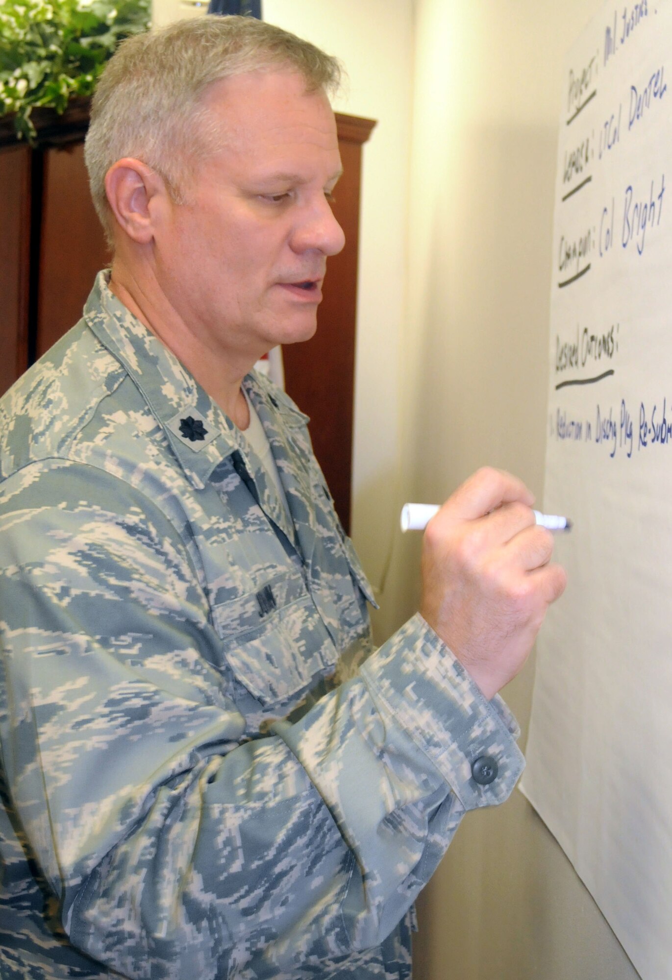 Lt. Col. James Johann, 512th Airlift Wing process manager and wing lead for Air Force Smart Operations for the 21st Century, met with wing leadership June 22-24 to identify wing processes and programs that could be improved to save time, resources and money. (U.S. Air Force photo/Capt. Marnee A.C. Losurdo)