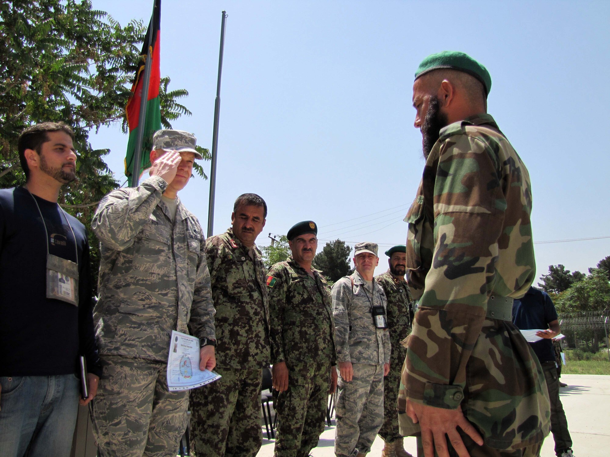 100624-F-5188L-004 KABUL, Afghanistan -- Chief Master Sergeant of the United States Air Force, James A. Roy visits the Afghan Air Force base in Kabul, Afghanistan on June 24, 2010 to meet with both Afghan leadership and the American personnel of the Combined Air Power Transition Force. CAPTF personnel are charged with the responsibility of advising the Afghan Air Force during its task of building a strong, stable, and independent Air Force capable of spreading its air power and the promotion of the government?s agenda throughout the country.  by (US Air Force photo by Capt. Robert Leese/RELEASED). 