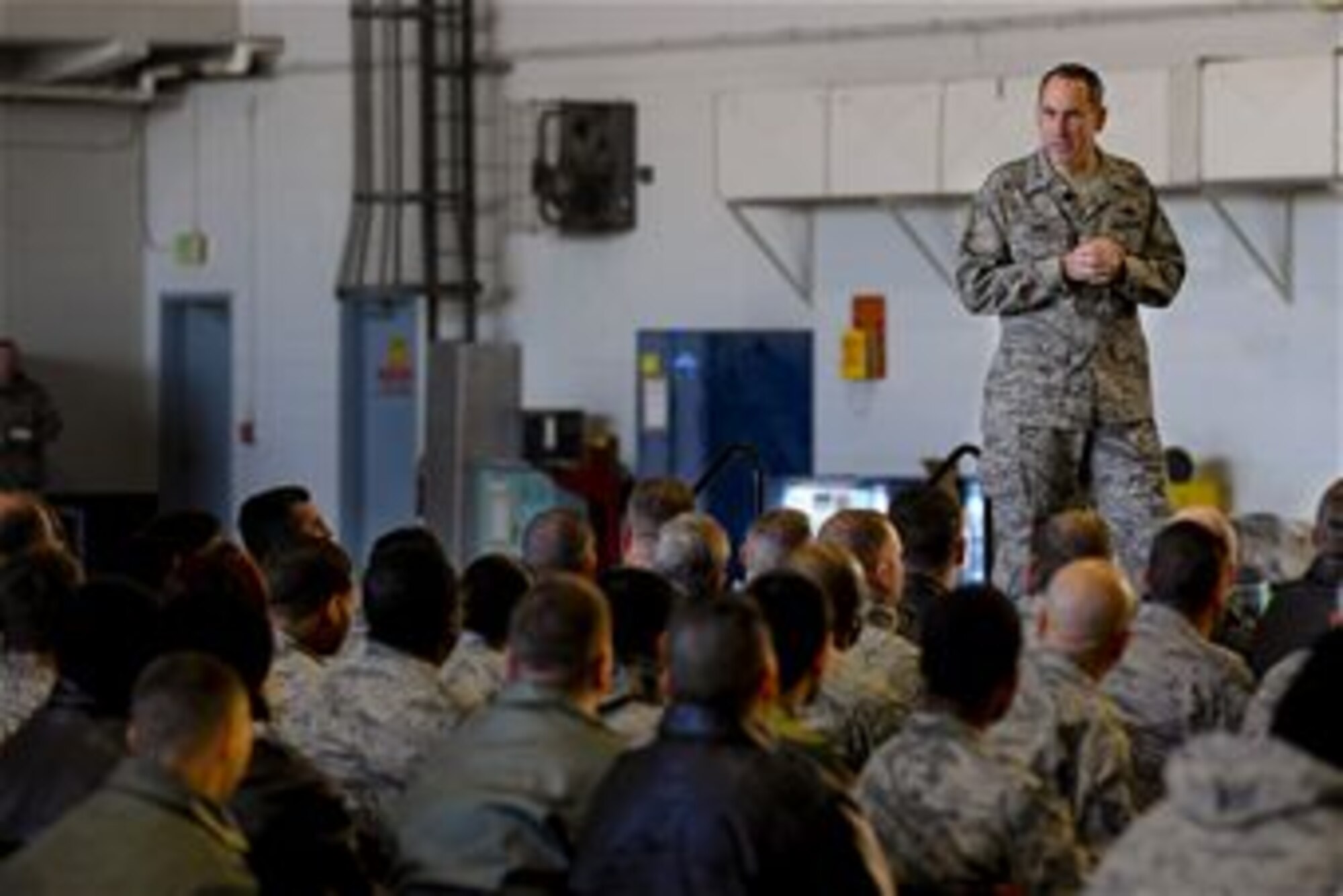 Gen. Raymond E. Johns, Commander Air Mobility Command, speaks to Airmen. 