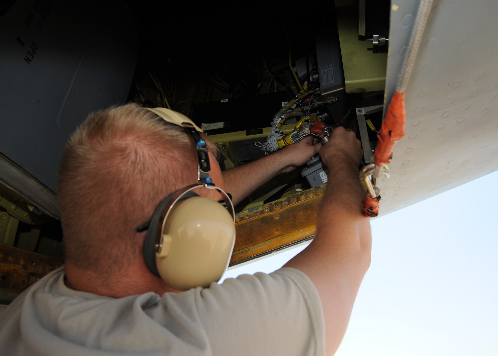 Staff Sgt. Joshua Stokes, 185th Iowa Air National Guard instrument and flight control technician, calibrates and adjusts probes that measure fuel quantity on a KC-135 Stratotanker, June 3, 2010, McConnell Air Force Base, Kan.  Fuel probes are replaced almost every week, or when needed, ensure the aircraft maintains a correct measure of fuel.  The instrument and flight control systems shop is the first to respond if anything malfunctions with avionics systems, radar, video display, automatic flight control and fuel management systems.  (U.S. Air Force photo/Airman 1st Class Andrea Salazar)