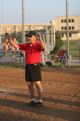 Richard Zyzak first suited up as a referee at Tinker in 1970 and is still going strong today. The 79 year old says he loves what he does and plans to continue officiating games for a few more years. (Air Force photo by John Stuart)
