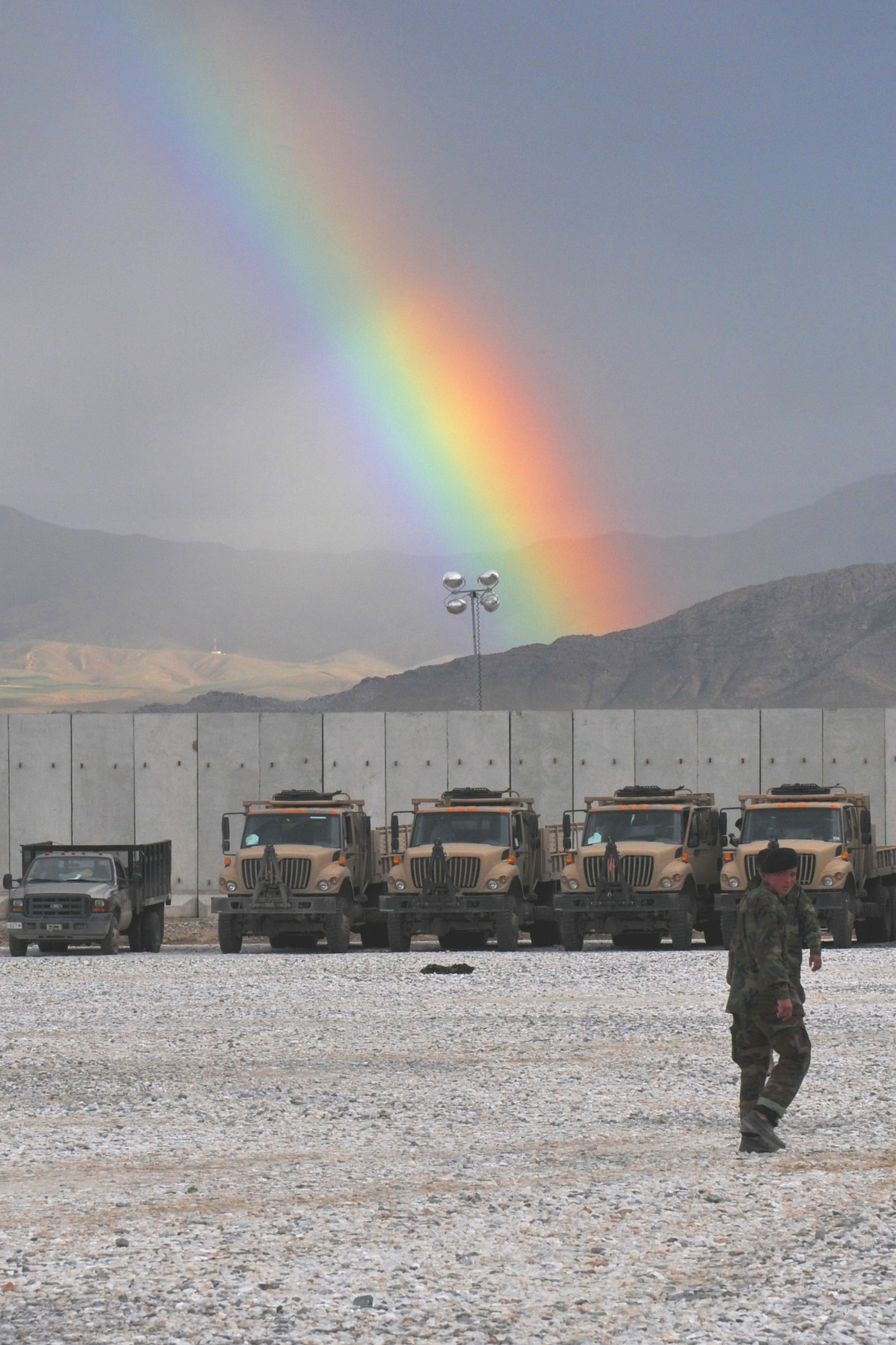 A photo of a rainbow in Parwan, Afghanistan, was taken recently by 1st Lt. Joost Verduyn, deputy director of the 81st Training Wing Public Affairs Office.   Lieutenant Verduyn is deployed with Joint Task Force 435.  (U.S. Air Force photo by 1st Lt. Joost Verduyn)