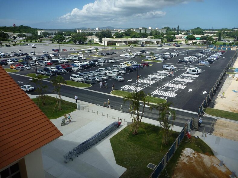 This new section of the Kadena Base Exchange parking lot was opened up June 26, 2010. Another section near the Pentagon Federal Credit Union is scheduled to be completed around July 6, and the overall project is scheduled for completion around July 30. (Photo courtesy of the 718th Civil Engineer Squadron)