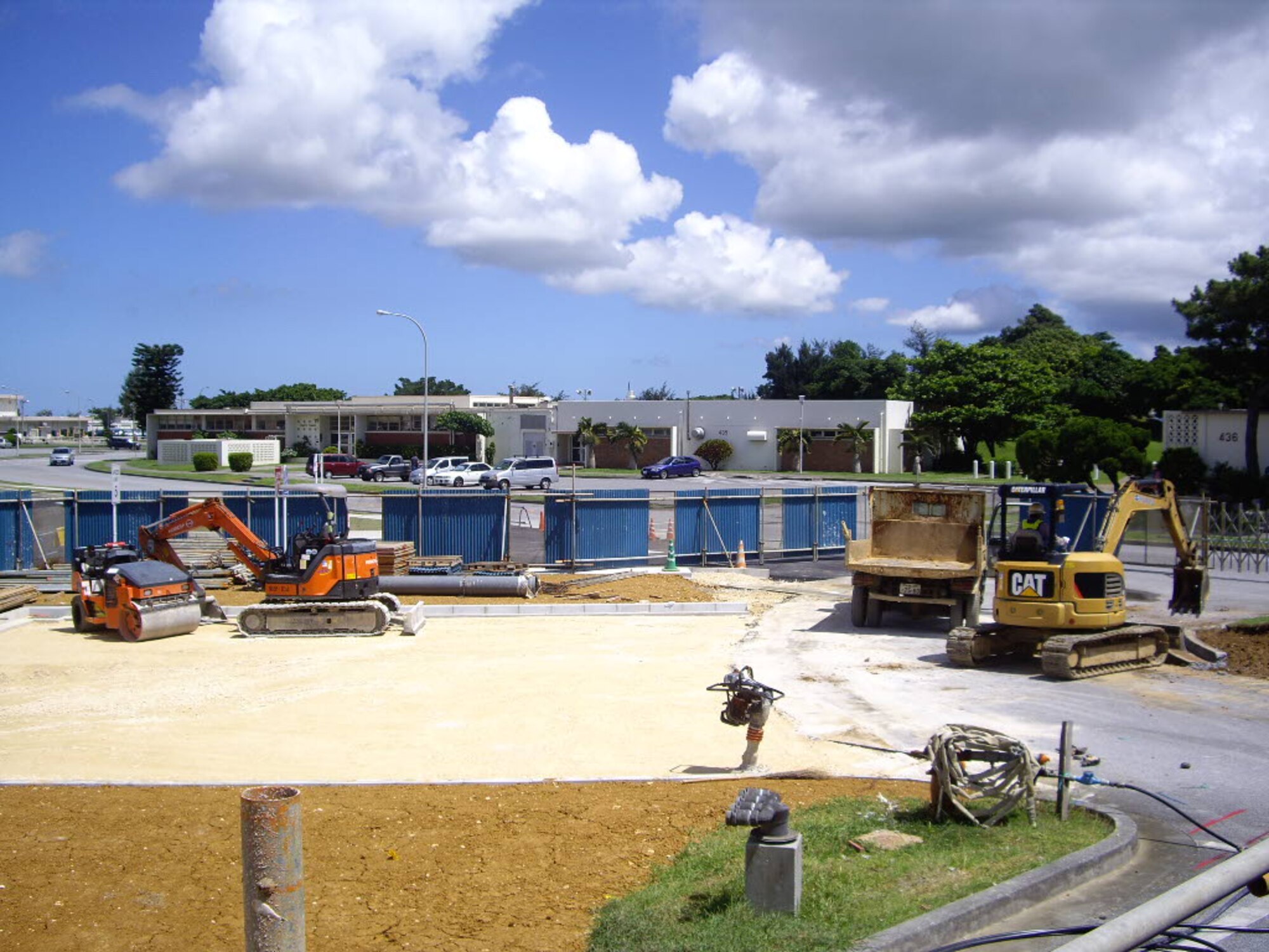 Construction continues on a section of the Kadena Base Exchange parking lot near the Pentagon Federal Credit Union June 28, 2010. This section is scheduled to be completed around July 6, and the overall project is scheduled for completion around July 30. (Photo courtesy of the 718th Civil Engineer Squadron)