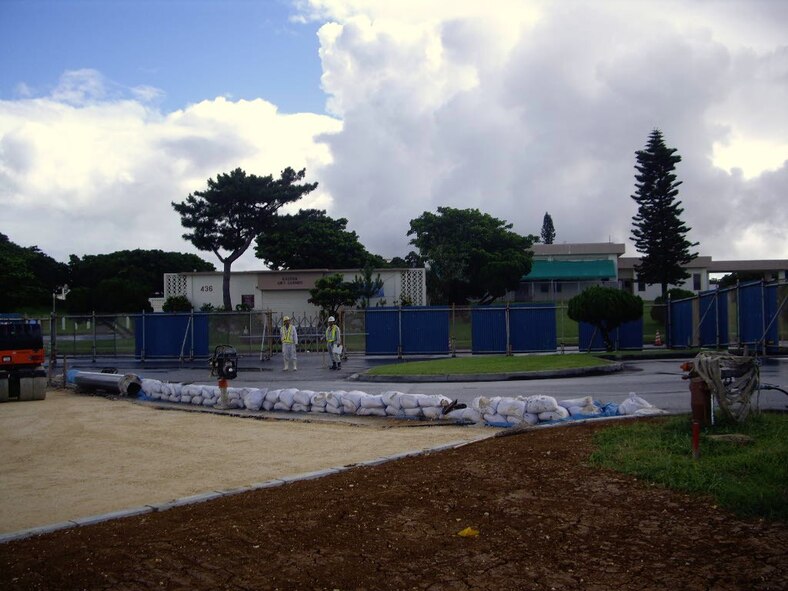 Construction continues on a section of the Kadena Base Exchange parking lot near the Pentagon Federal Credit Union June 28, 2010. This section is scheduled to be completed around July 6, and the overall project is scheduled for completion around July 30. (Photo courtesy of the 718th Civil Engineer Squadron)