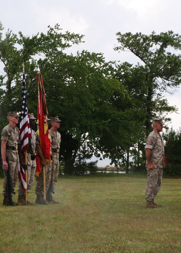 Lt. Col. Wade Priddy handed over his role as the commanding officer of 2nd Air and Naval Gunfire Liaison Company, II Marine Expeditionary Force Headquarters Group, at a change of command ceremony, June 30, aboard Camp Lejeune, N.C.