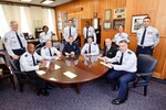 Brig. Gen. Alfred Stewart, Air Force Recruiting Service commander, Command Chief Master Sgt. Vance Clarke, AFRS command chief, Maj. Gen. Greg Feest, 19th Air Force commander, Command Chief Master Sgt. Bernise Belcer, 19th Air Force command chief, Gen. Stephen Lorenz, Air Education and Training Command commander, Command Chief Master Sgt. Robert Tappana, AETC command chief, Brig. Gen. Len Patrick, 502nd Air Base Wing commander, Command Chief Master Sgt.  Juan Lewis, 502nd ABW command chief, Dr. Todd Fore, Air Force Personnel Center executive director, Command Chief Master Sgt. Arleen Heath, AFPC command chief, Col. Richard Murphy, 12th Flying Training Wing commander and Command Chief Master Sgt. Max Grindstaff, 12th FTW command chief, kicked off Air Force Assistance Fund, fund raising at HQ AETC March 1, 2010. (U.S. Air Force photo/Steve Thurow)