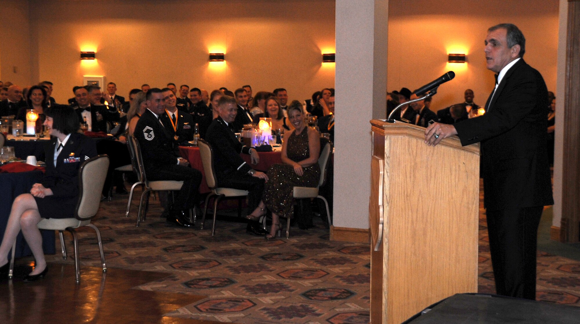 CANNON AIR FORCE BASE, N.M.-- Retired Maj. Gen. Richard Comer speaks at the 2009 Annual Awards ceremony held at The Landing Zone, Feb. 20. Mr. Comer shares his experience in the Air Force and gives a few words of advice to all Airmen. (U.S. Air Force photo by Airman First Class Maynelinne De La Cruz) 
