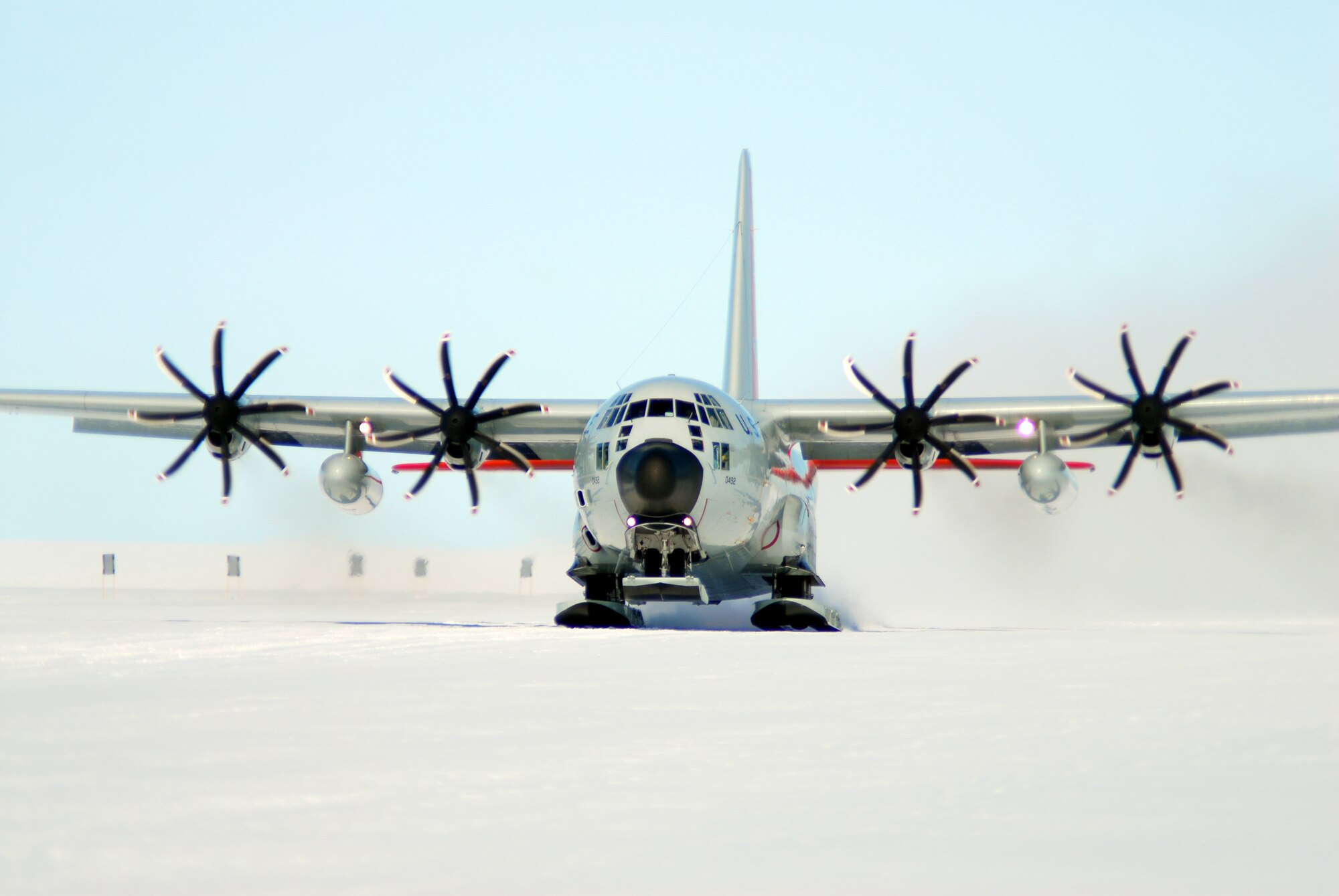 An LC-130 Hercules takes off as part of Operation Deep Freeze Feb. 2, 2010 in Antarctica. (Courtesy photo)