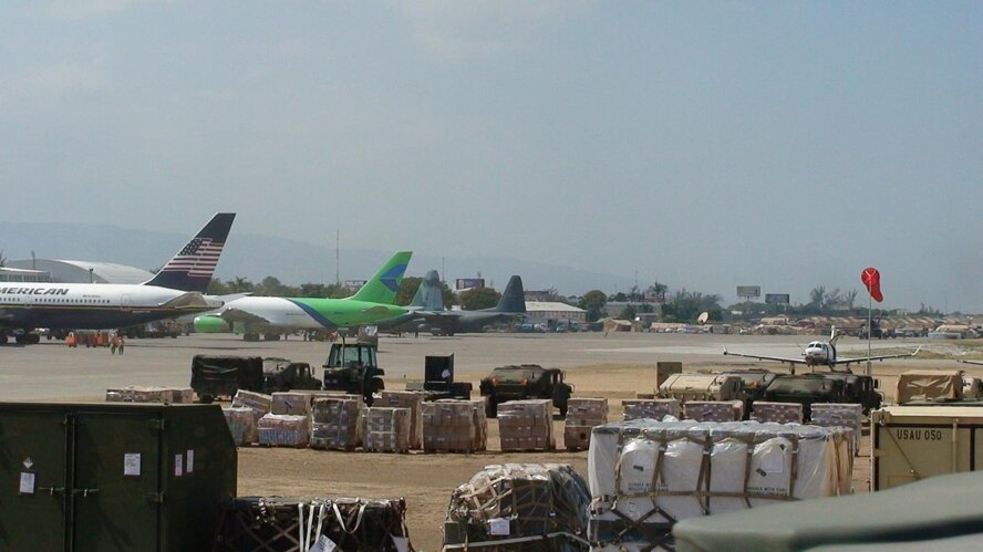 PORT-AU-PRINCE, Haiti -- Aircraft from around the world deliver humanitarian aid to the Toussaint L'Ouverture International Airport here in late February. (Courtesy photo)
