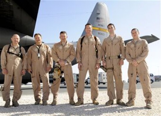 A deployed Air Force Reserve crew from the 911th Airlift Wing, Pittsburgh Air Reserve Station, Pa. performs inter-theater airlift using their C-130H Hercules in support of Operations Enduring and Iraqi Freedom and the Combined Joint Task Force - Horn of Africa. They are credited with hauling 2,700 passengers and 600 tons of cargo, some of which were bandage missions or medical evacuations of injured troops. (U.S. Air Force Photo/Capt. Cathleen Snow) 