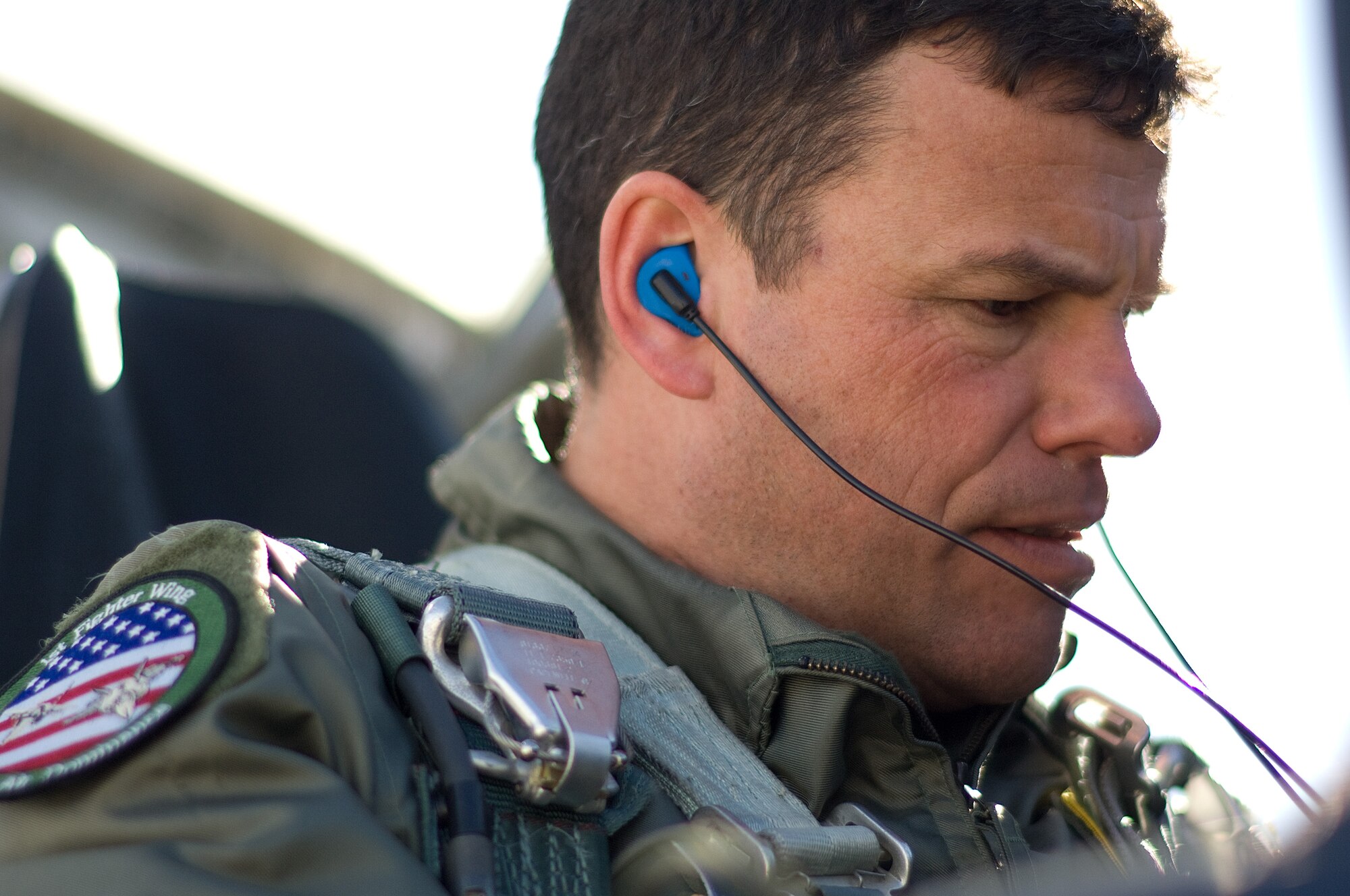 LANGLEY AIR FORCE BASE, Va. – Col. Matt Molloy, 1st Fighter Wing commander, prepares to fly a T-38A Talon from the 49th Fighter Wing, Holloman Air Force Base, N.M., Feb. 26.  Holloman sent Talons, pilots and support crew to Langley for aerial combat training against F-22 Raptors. (U.S. Air Force photo/Staff Sgt. Barry Loo)