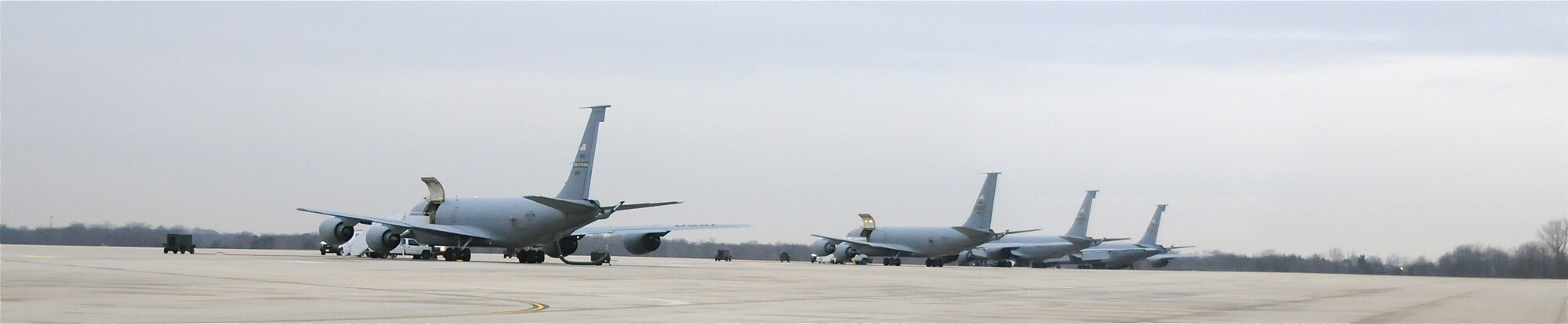 KC-135R Stratotankers, belonging to the 459th Air Refueling Wing, proudly rest on the flightline before being used for one of the daily aerial refueling missions that the wing performs. In 2009, the 459th Air Refueling Wing tankers flew approximately 700 total missions, both locally and deployed worldwide (JFHQ photo/SMSgt. Ray C Wilkerson).