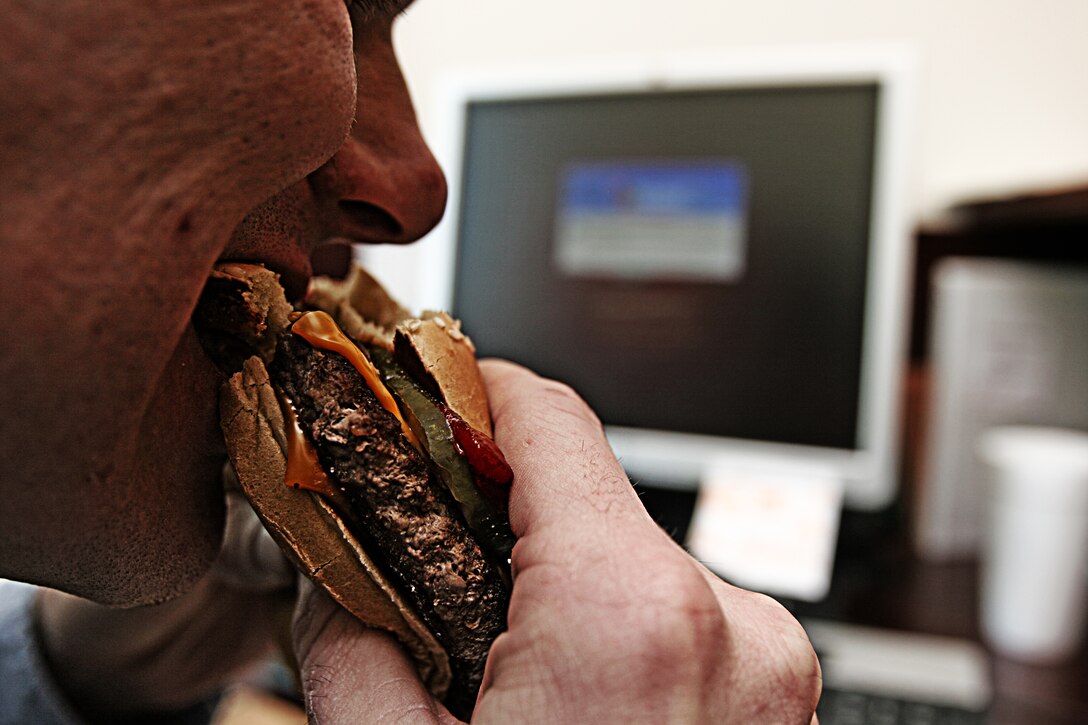 RECRUITING STATION OKLAHOMA CITY - Burgers, like this third-pounder bacon and cheese should not be the first round pick for a recruiter in the fight to stay healthy. These meal options have a large portion of protein and carbohydrates, which may sound great for a hard work out, but the total fat, sodium and calories put it way over the line for people looking for a sensible dietary option. This particular burger has a whopping 790 calories, 350 of which are from fat, a scale tipping 39 grams of fat; from which 17 are saturated and two are Trans fat and 2070 milligrams of sodium. Add a small fry and you are set for the rest of the day, as long as you skip dinner.