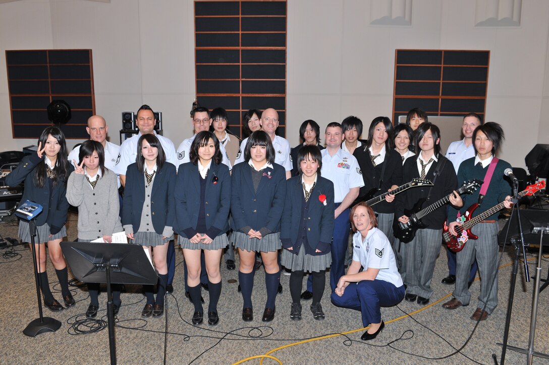 Fussa High School students come to the PACAF Band of the Pacific – Asia band hall at Yokota AB, Japan for a clinic, and a rehearsal. The students rehearsed with “Final Approach” for their joint concert in Fussa on January 31, 2010.

