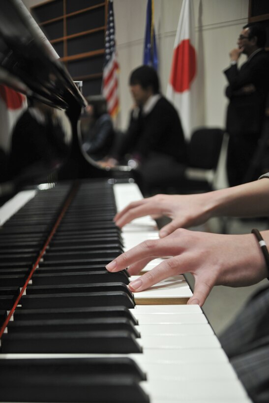 Fussa High School students come to the PACAF Band of the Pacific – Asia band hall at Yokota AB, Japan for a clinic, and a rehearsal. The students rehearsed with “Final Approach” for their joint concert in Fussa on January 31, 2010.

