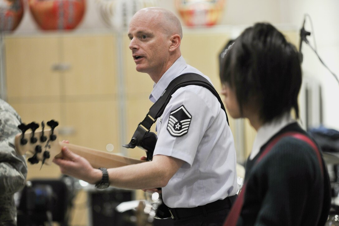 Fussa High School students come to the PACAF Band of the Pacific – Asia band hall at Yokota AB, Japan for a clinic, and a rehearsal. The students rehearsed with “Final Approach” for their joint concert in Fussa on January 31, 2010.

