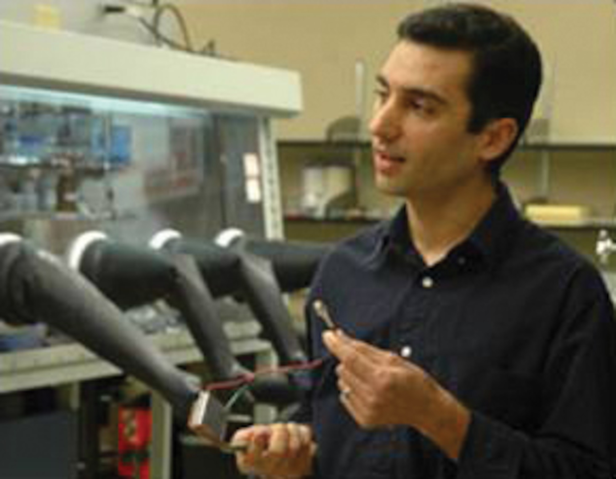 The Air Force Research Laboratory/National Science Foundation-funded work of Dr. Daryoosh Vashaee (pictured) and fellow researchers at Oklahoma State University's Helmerich Advanced Technology Research Center targets thermoelectric nanotechnology for environmentally sound, inexpensive energy production. 
(AFRL image)
