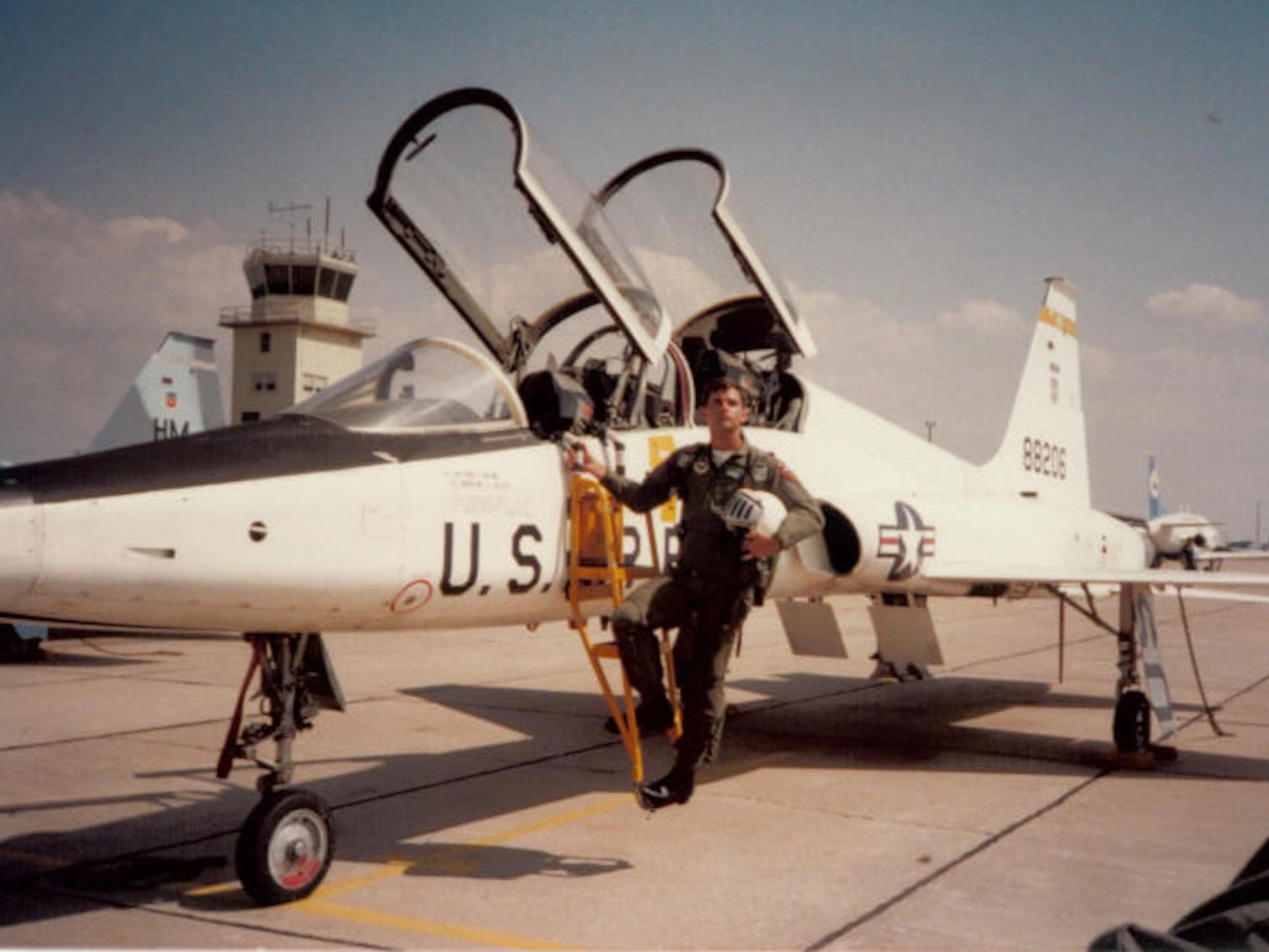 2nd Lt. Michael Hare poses in front of a T-38 Talon during pilot training.