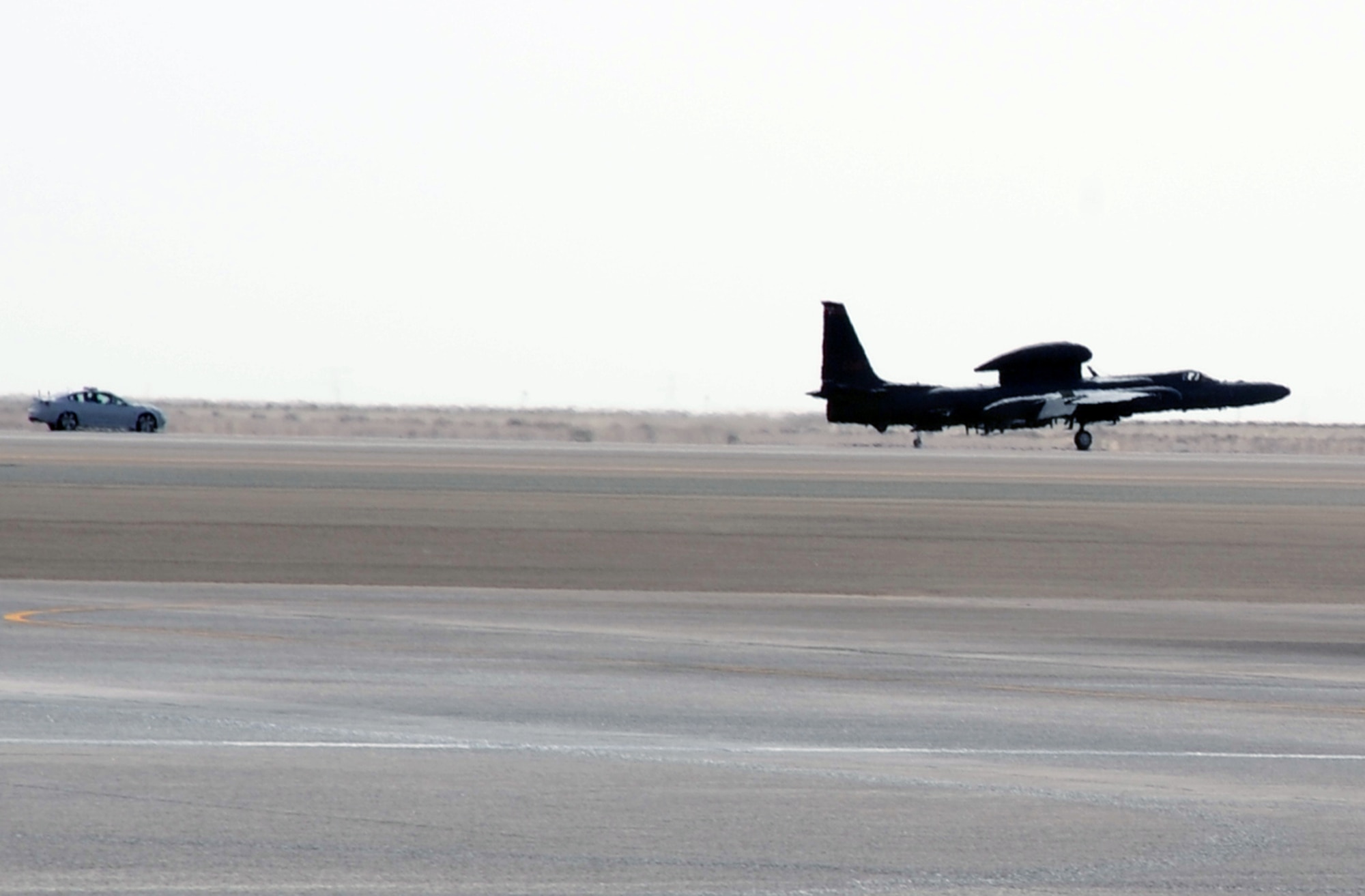 A U-2 Dragonlady assigned with the 99th Expeditionary Reconnaissance Squadron comes in for landing during operations at a non-disclosed base in Southwest Asia on Feb. 23, 2010. The 99th ERS is a part of the 380th Air Expeditionary Wing which supports operations Iraqi Freedom and Enduring Freedom and the Combined Joint Task Force-Horn of Africa. (U.S. Air Force Photo/Master Sgt. Scott T. Sturkol/Released)