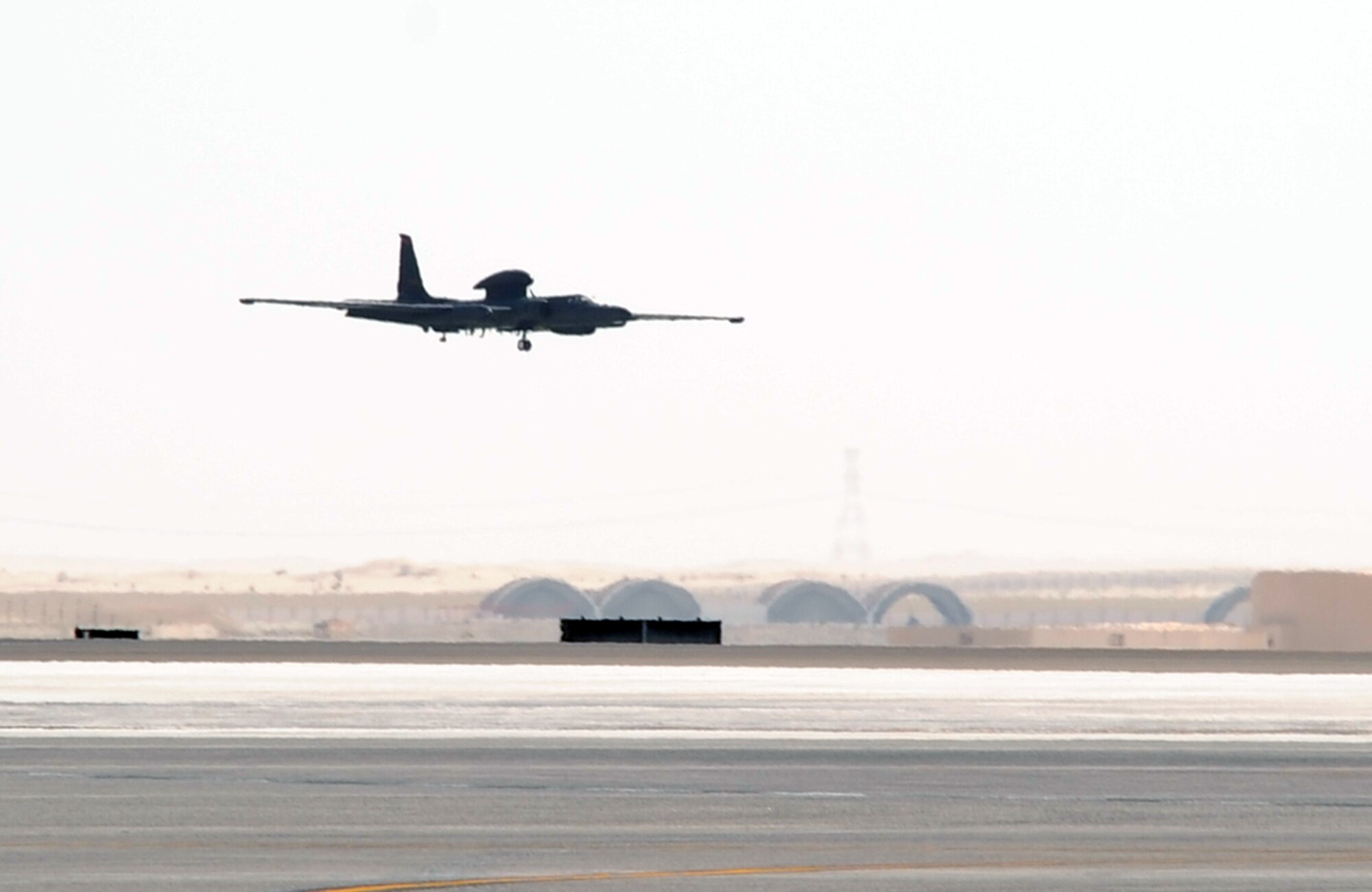 A U-2 Dragonlady assigned with the 99th Expeditionary Reconnaissance Squadron comes in for landing during operations at a non-disclosed base in Southwest Asia on Feb. 23, 2010. The 99th ERS is a part of the 380th Air Expeditionary Wing which supports operations Iraqi Freedom and Enduring Freedom and the Combined Joint Task Force-Horn of Africa. (U.S. Air Force Photo/Master Sgt. Scott T. Sturkol/Released)