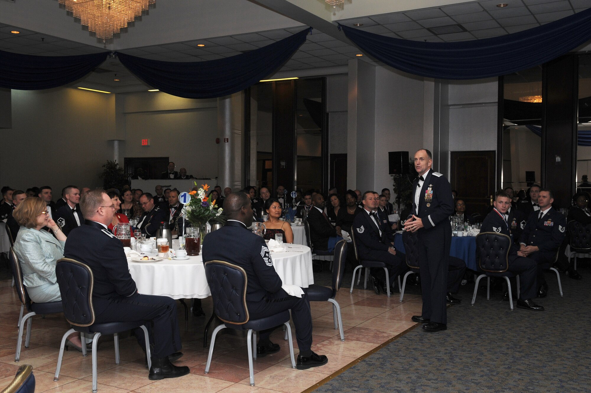 Lt. Gen. Ralph J. Jodice II, Allied Component Command and 16th Air Expeditionary Task Force commander, speaks to Airmen at Incirlik’s 2009 Annual Awards banquet Friday, Feb. 26, 2010.  General Jodice visited Incirlik as the guest speaker for the banquet and spoke about Air Force families and their sacrifices.  (U.S. Air Force photo/Senior Airman Ashley Wood)  