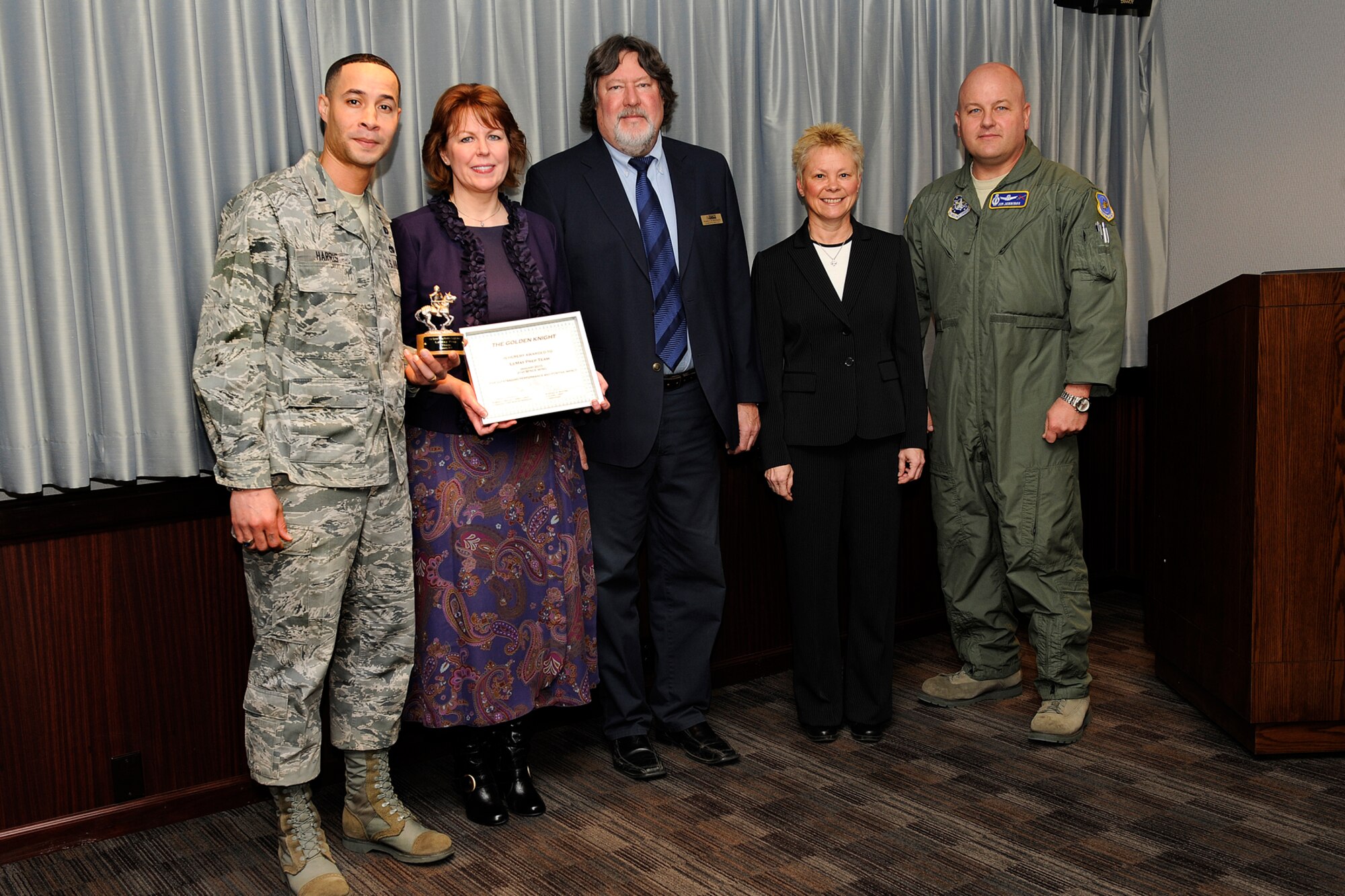 The LeMay Preparation Team from the 21st Force Support Squadron was named one of two Golden Knight recipients for January. (U.S. Air Force photo/Craig Denton)