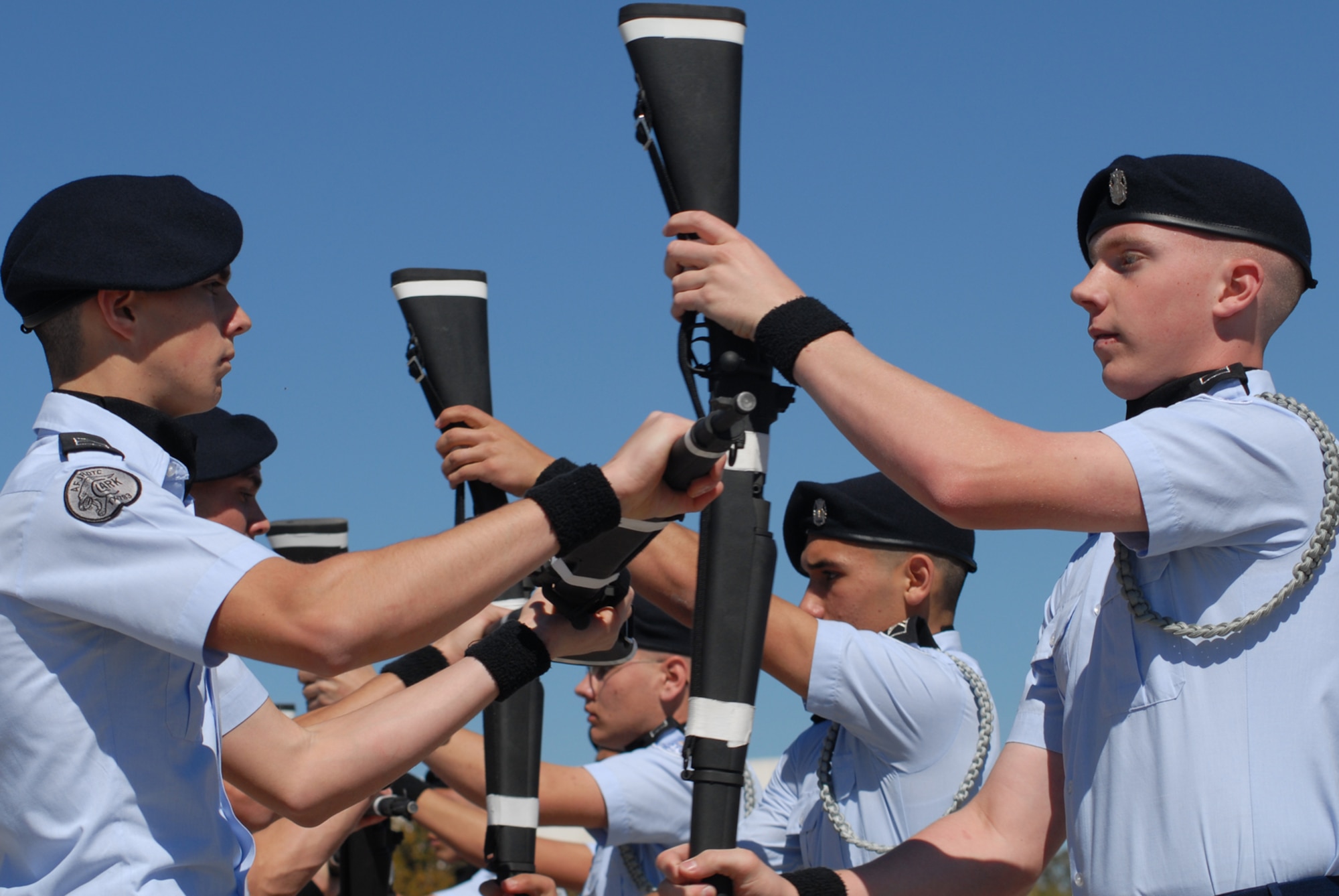 100227-F-4388M-068
SAN ANGELO, Texas -- Cadets from Tom C. Clark High School, San Antonio, Texas, perform an armed exhibition drill during the Junior Reserve Officers' Training Corps drill meet hosted by Angelo State University ROTC, Feb. 27, 2010. (U.S. Air Force photo/Staff Sgt. Laura R. McFarlane)   

