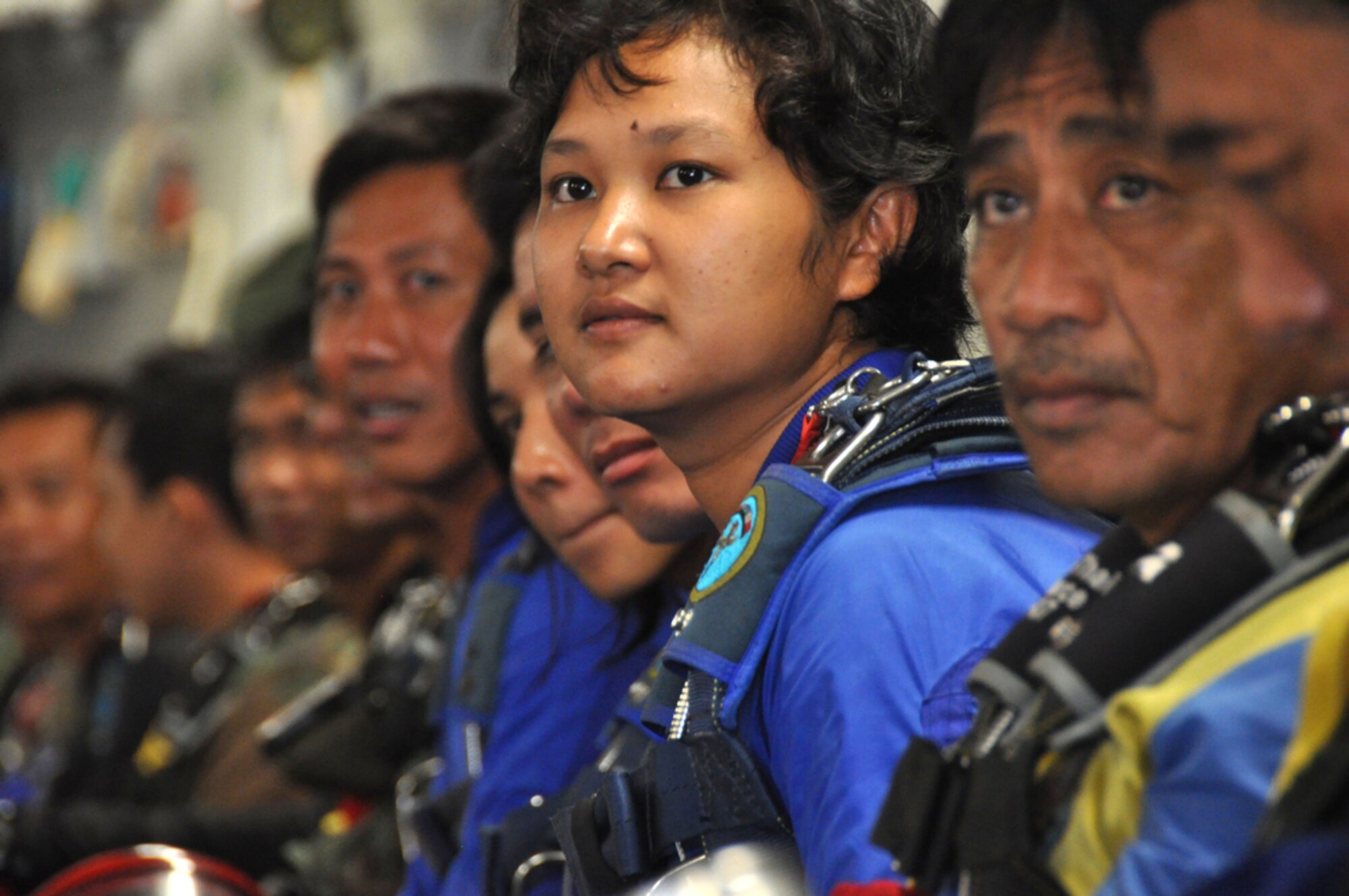 A member of the Royal Thai Air Force Parachute Team prepares to conduct a 10,000-foot High Altitude-Low Opening jump from the back of a C-17 Globemaster III during Cope Tiger 2010 at Dom Muang Royal Thai Air Force Base, Thailand, March 3. Cope Tiger is a multilateral combined and joint command post and field training exercise involving the United States, Thailand and Singapore. The exercise takes place March 1-12. (U.S.  Air Force photo/Tech. Sgt. Cohen A. Young)