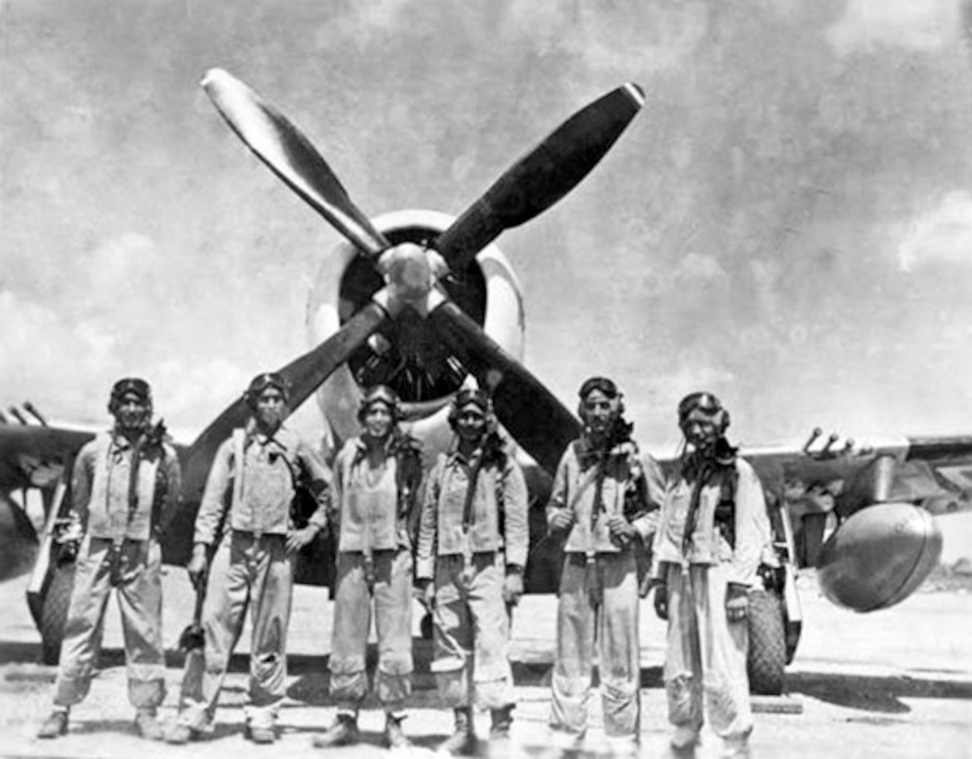Mexican air force Escuadron 201 pilots stand in front of an aircraft prior to flying a combat mission in the Philippines. Members of the Escuadron 201 fought alongside U.S. forces during World War II. (U.S. Air Force photo)