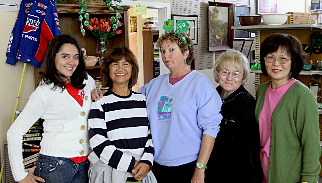 (From left to right) Olga Little, Nene Jones, Elisa Hunter, Kathy Welty and Carole Farnham are volunteers at Camp Pendleton's Navy Marine Corps Relief Society’s Thrift Shop. Base’s NMCRS is in need of volunteers in order to keep the shop running. In addition to the thrift shop workers, volunteers are also needed as budget counselors, case workers, teachers and receptionists at the NMCRS offices located at both Mainside and the School of Infantry.
