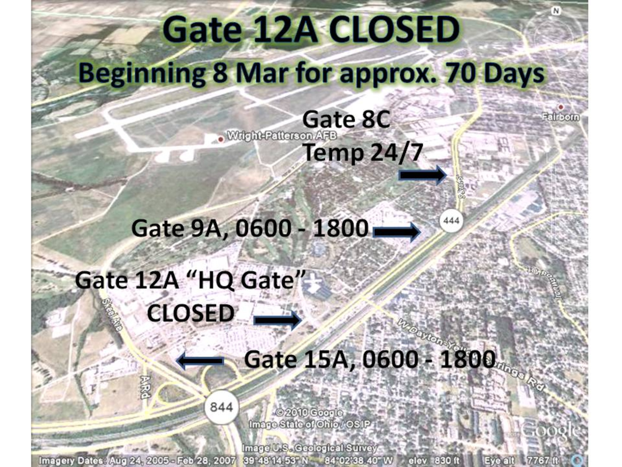 Personnel usually entering through gate 12A will have several options for entering areas A and C.  Gates 9A and 15A will remain open from 6 a.m. – 6 p.m., Mon – Fri. Gate 8C will act as the 24-hour gate during the construction period. 