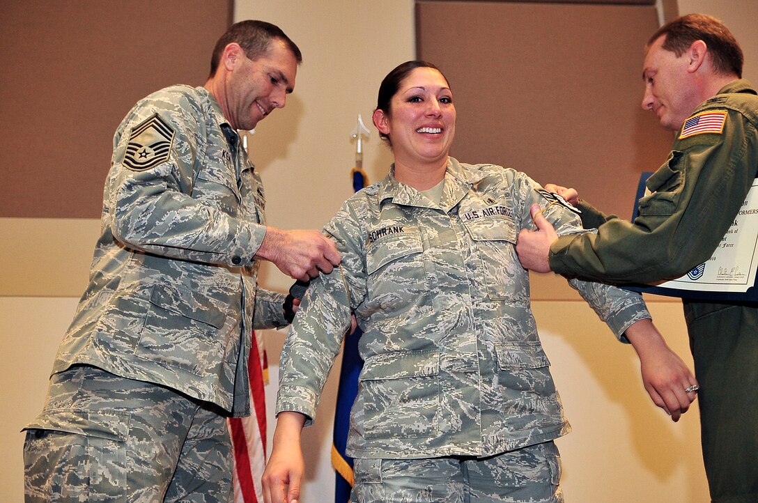 Staff Sgt. Corina Shrank, 460th Medical Group is STEP promoted to Tech. Sgt. Corina Shrank. 