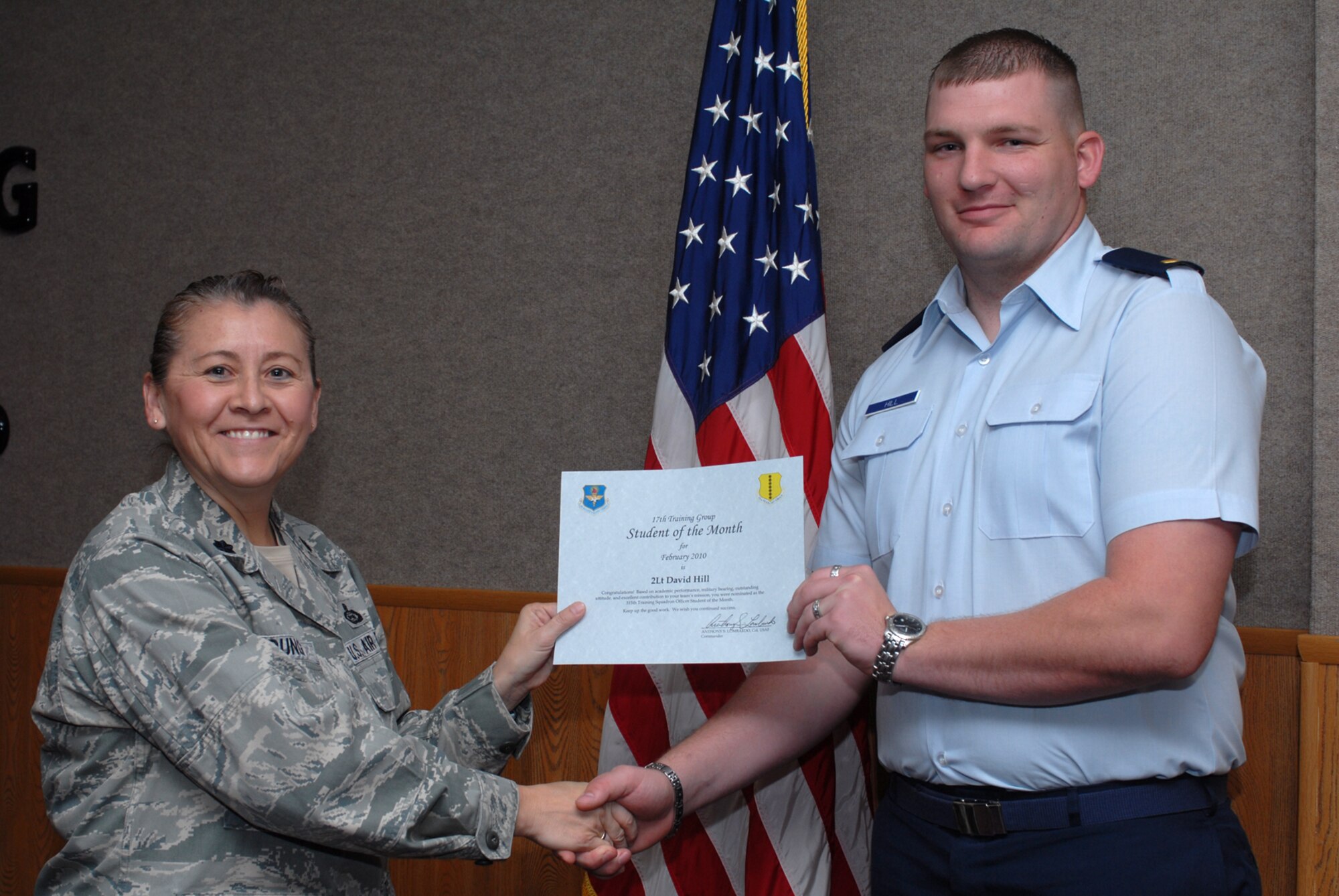 GOODFELLOW AIR FORCE BASE, Texas -- 2nd Lt. David Hill, 315th Training Squadron officer student of the month, Mar. 5, 2010. (U.S. Air Force photo/Staff Sgt. Laura R. McFarlane)
