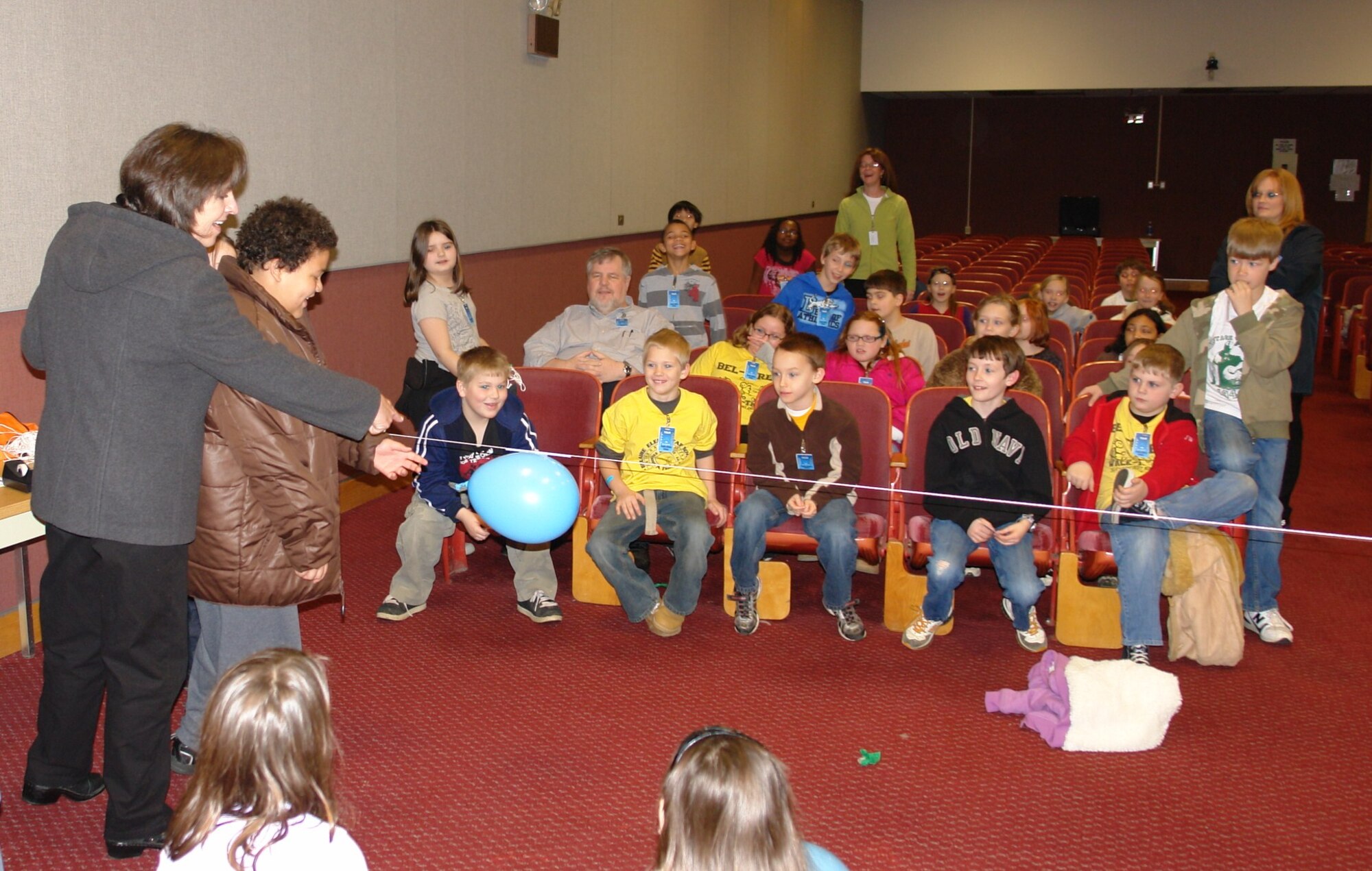 As part of their AEDC experience Bel-Aire Elementary students conducted an experiment designed to show how drag can affect an object in motion. After the experiments, the students discussed how different features of an aircraft, like wings and landing gear, can affect the way a plane flies. The students toured also toured the Propulsion Wind Tunnel and the 16-foot supersonic wind tunnel and learned about projectiles, such as missile models, and impact testing in the G-Range. (Photo by Andrea Stephens)