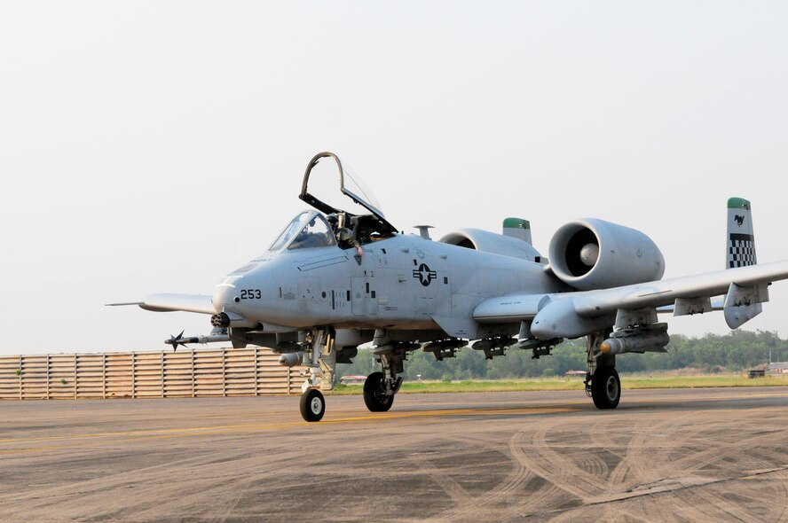 An A-10 Thunderbolt II from Osan Air Base, South Korea, returns from a Cope Tiger 2010 training mission at Udon Thani Royal Thai Air Force Base, Thailand, on March 5.  Cope Tiger is an annual, multilateral aerial large force exercise conducted in Thailand that includes humanitarian and civic assistance programs. This year?s exercise takes place primarily at Udon Thani and Korat Royal Thai Air Force Bases. (U.S. Air Force photo/Tech. Sgt. Cohen A. Young)