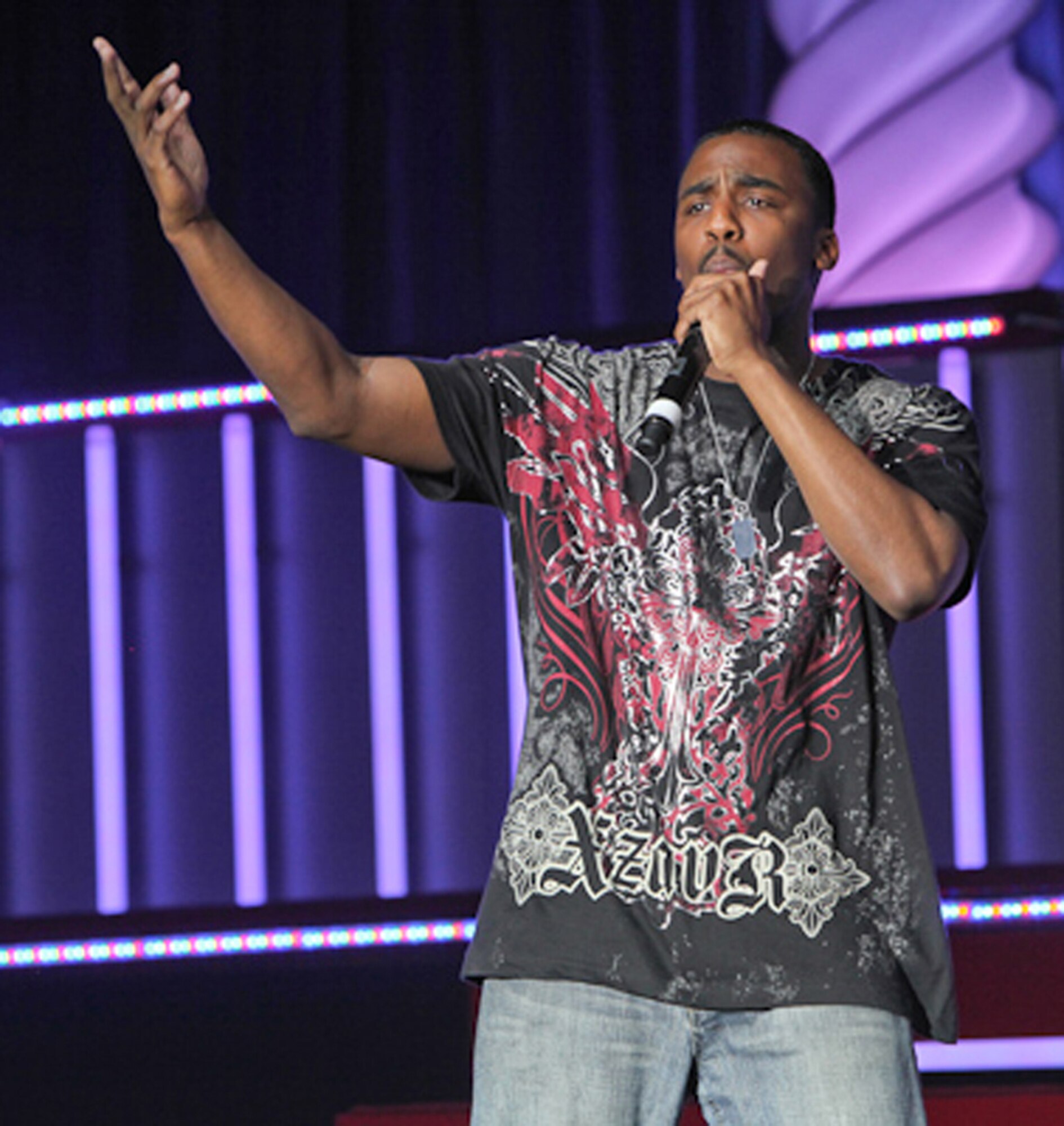 Senior Airman Adam Rideaux, 341st Medical Group medical technician, beat boxes for the judges at the Air Force Worldwide Talent Contest at Lackland Air Force Base, Texas. Of 74 contestests, he was one of 31 selected for the 2010 Tops and Blue team. (Courtesy photo)