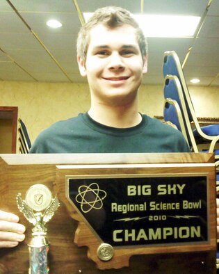 C.M.Russell High School junior Garrett Brainard poses with the trophy he helped his team win Feb. 20 during the annal Regional Science Bowl competiton. The team took first place and will now travel to Washington, D.C., to compete in the National competition starting April 29. (Courtesy photo)