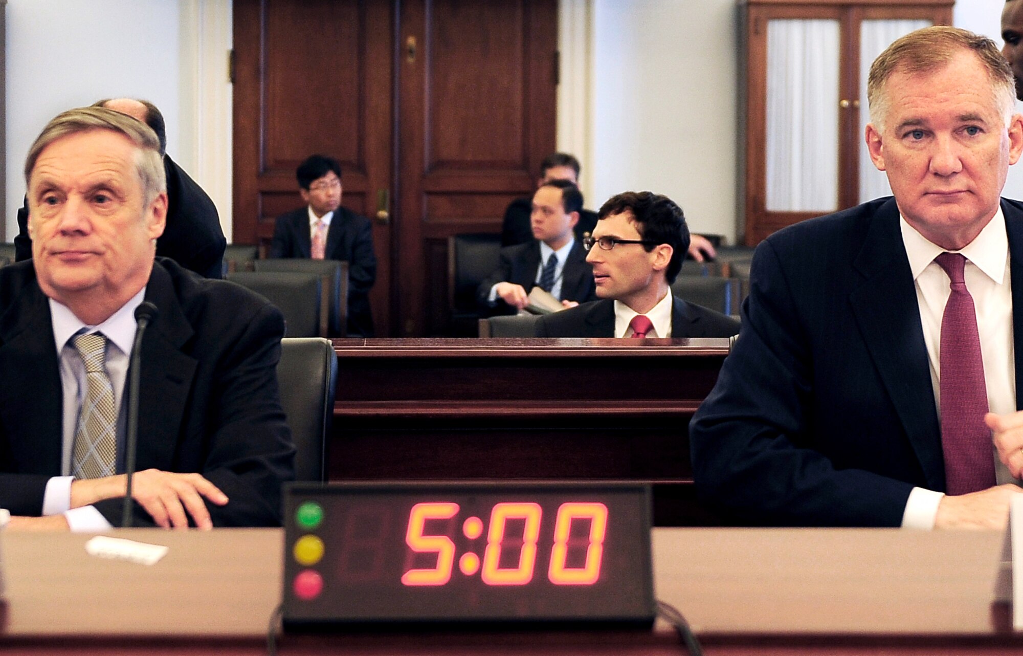Deputy Defense Secretary William J. Lynn III, right, and Pentagon Comptroller Robert Hale testify at the House Budget Committee on the fiscal 2011 Defense Department budget request March 4, 2010, in Washington, D.C. (DOD photo/Master Sgt. Jerry Morrison)